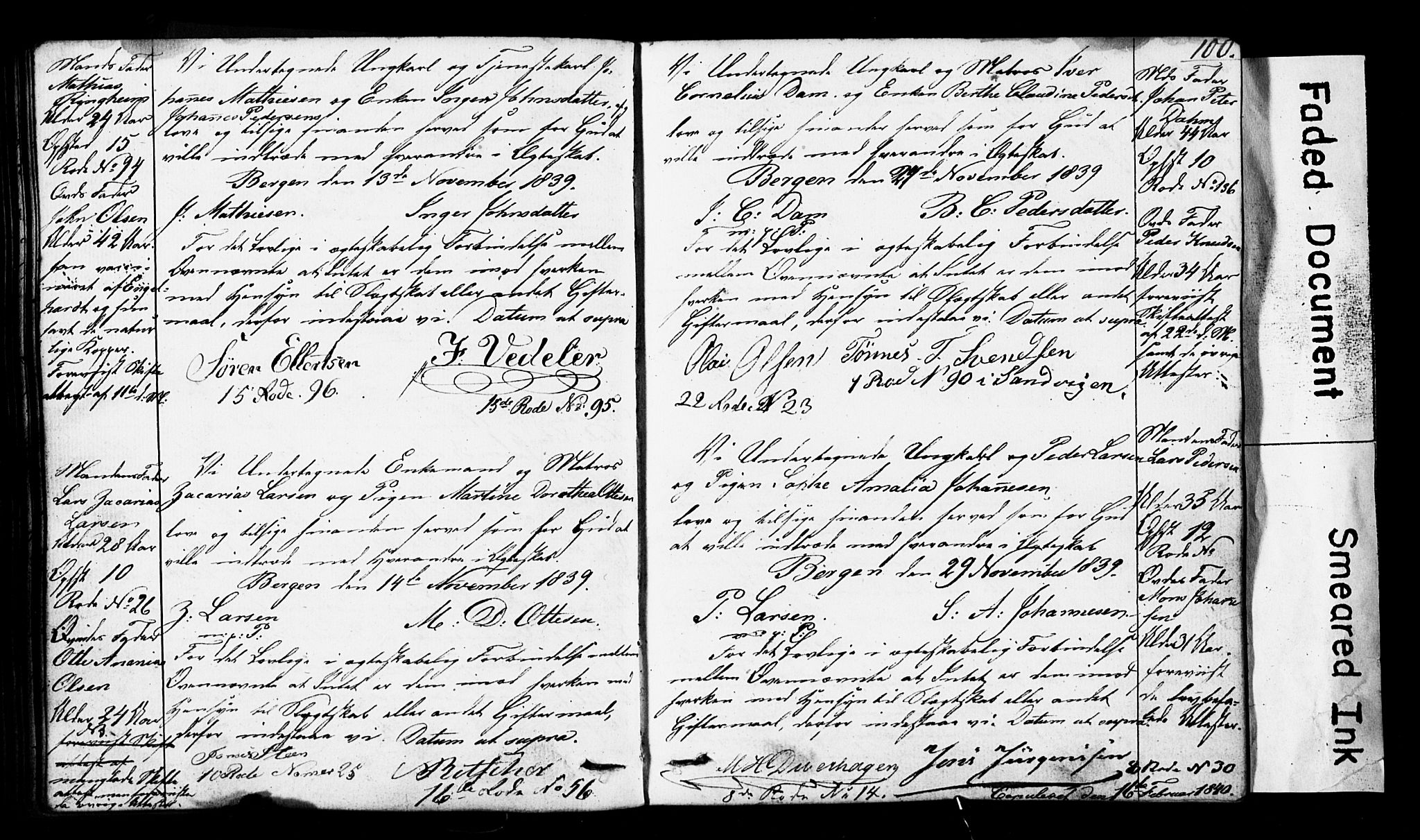 Domkirken sokneprestembete, SAB/A-74801: Forlovererklæringer nr. II.5.3, 1832-1845, s. 100