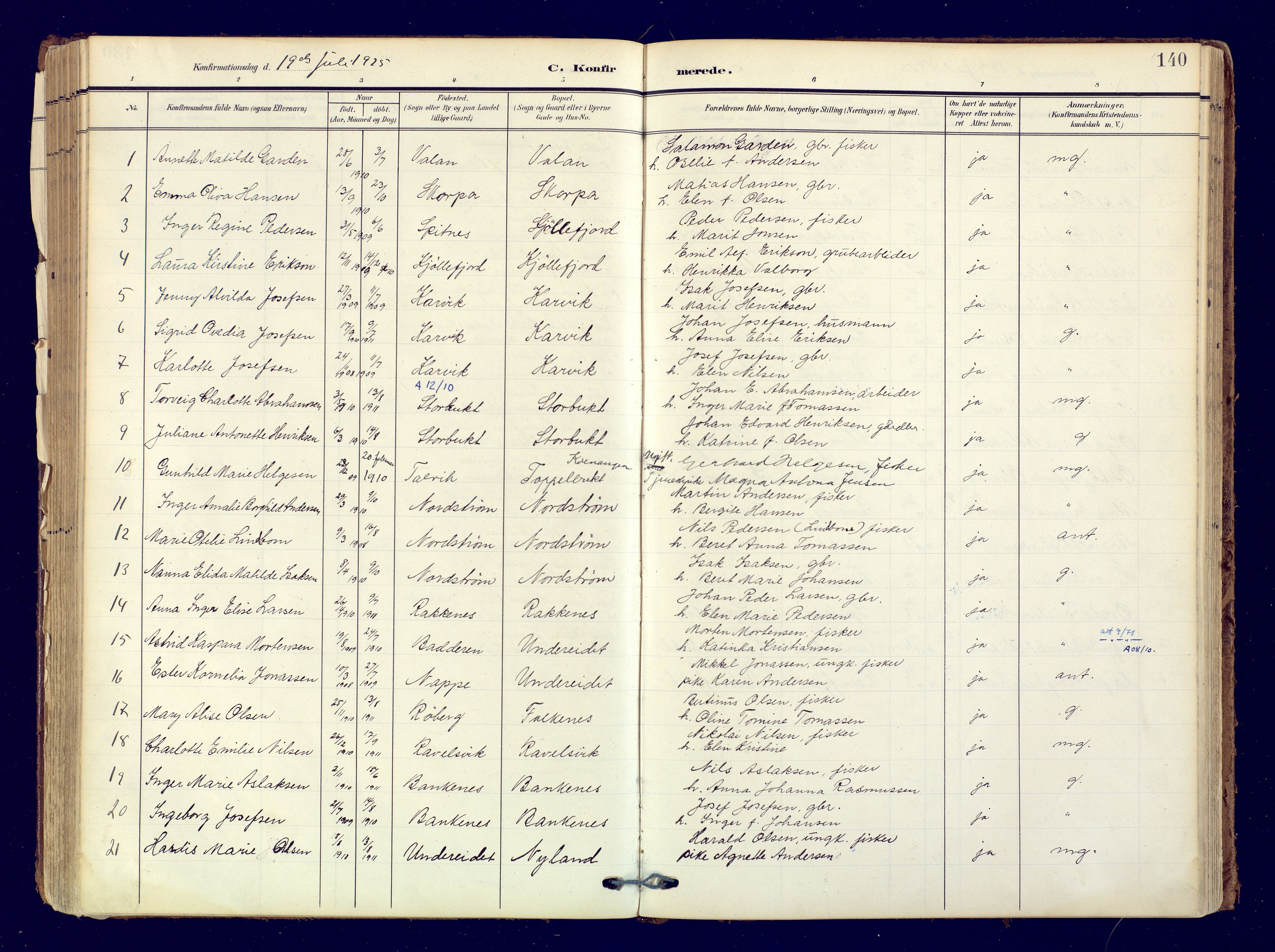 Skjervøy sokneprestkontor, AV/SATØ-S-1300/H/Ha/Haa: Ministerialbok nr. 19, 1908-1936, s. 140