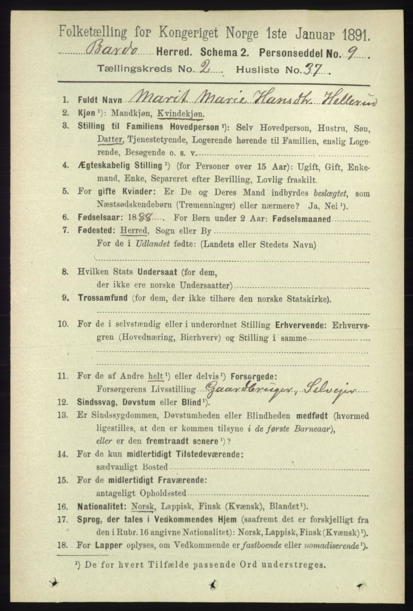 RA, Folketelling 1891 for 1922 Bardu herred, 1891, s. 761