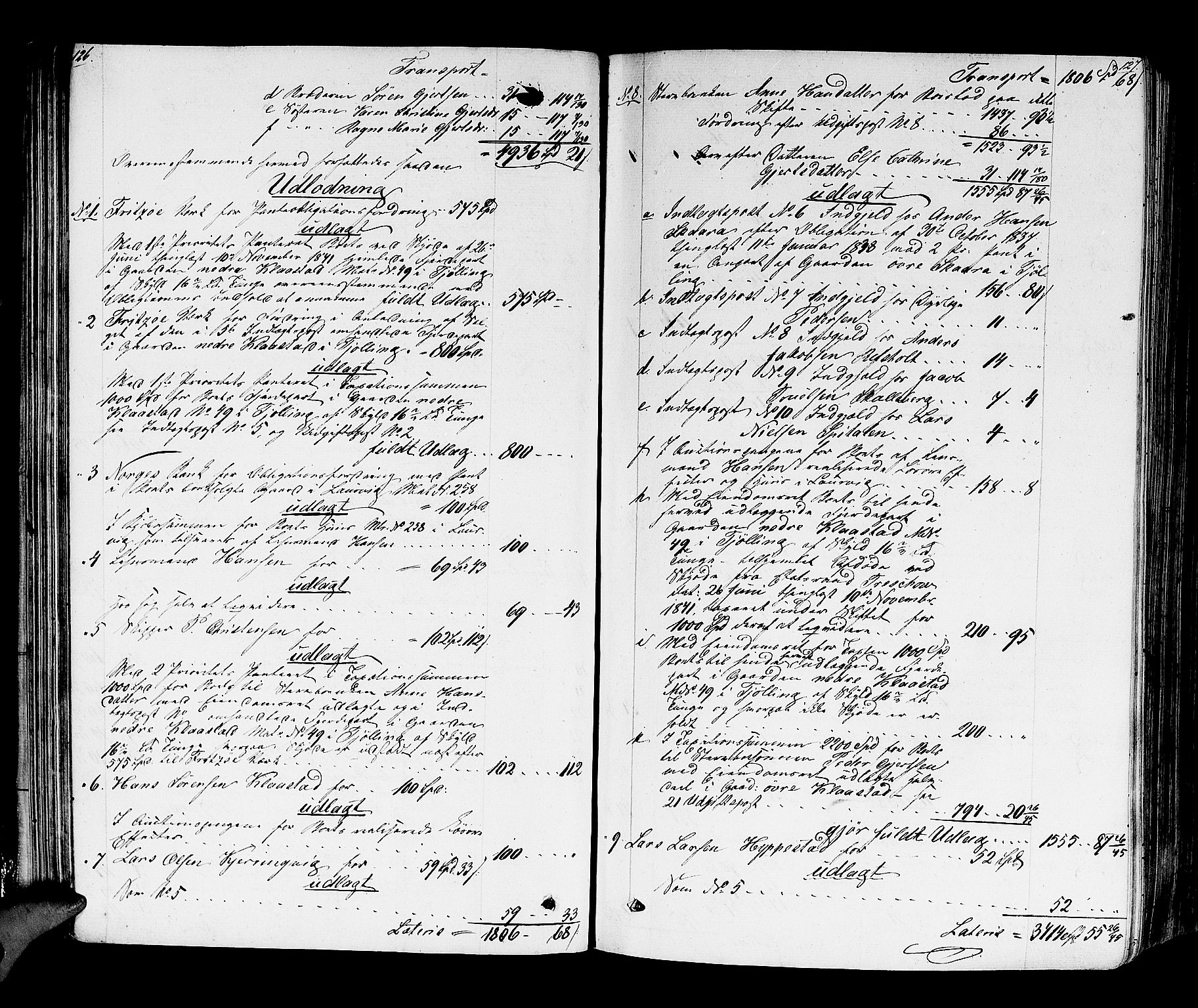 Larvik sorenskriveri, AV/SAKO-A-83/H/Hd/Hdd/L0002: Skifteutlodningsprotokoll, 1842-1851, s. 126-127