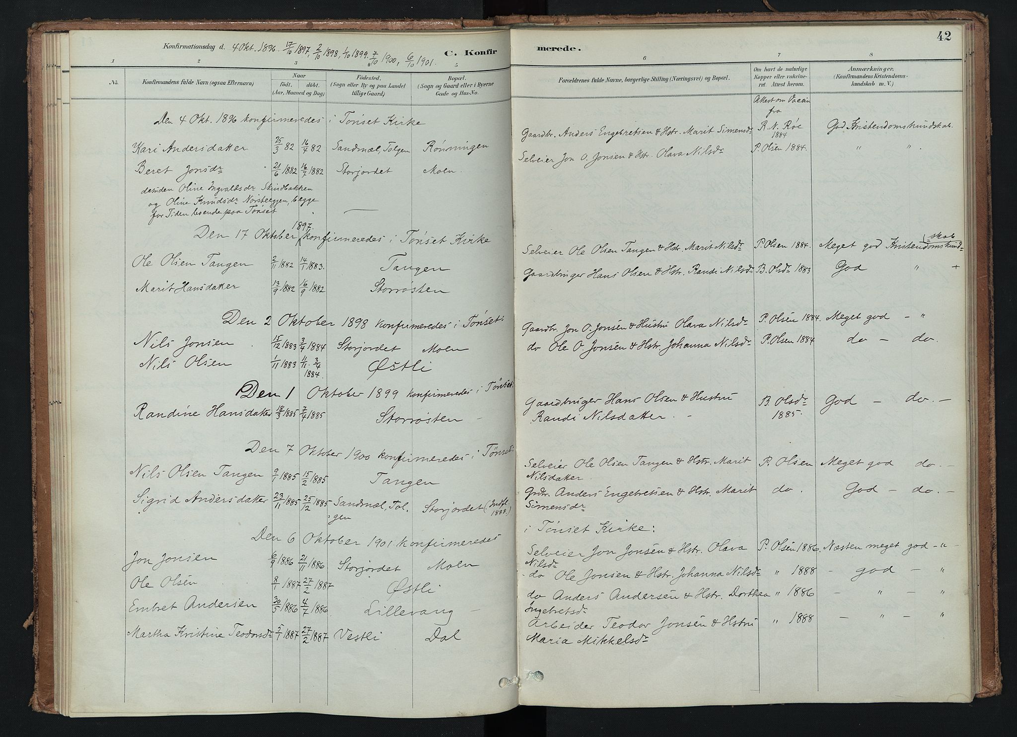 Tynset prestekontor, AV/SAH-PREST-058/H/Ha/Haa/L0024: Ministerialbok nr. 24, 1885-1916, s. 42