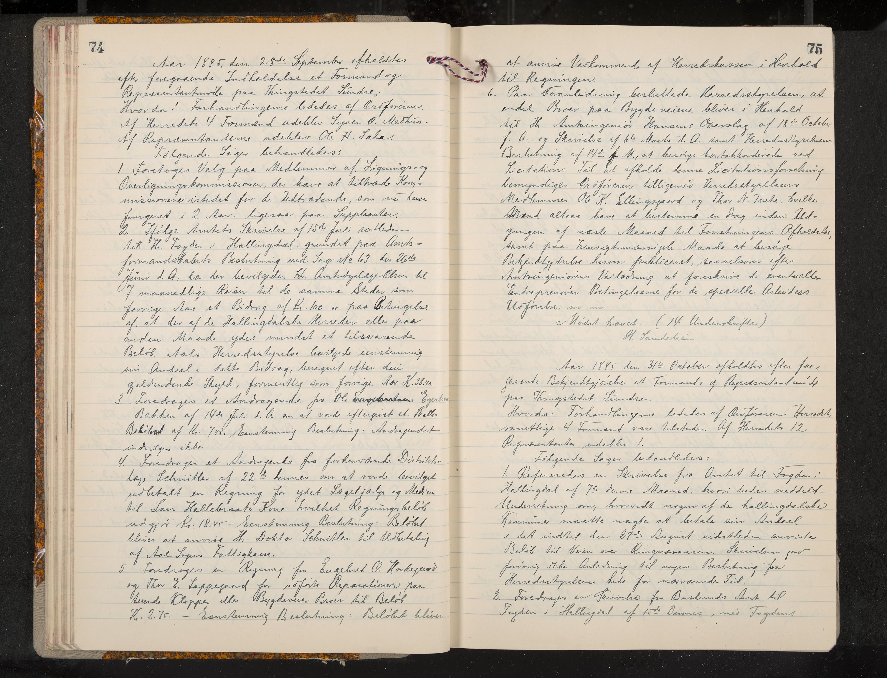 Ål formannskap og sentraladministrasjon, IKAK/0619021/A/Aa/L0004: Utskrift av møtebok, 1881-1901, s. 74-75