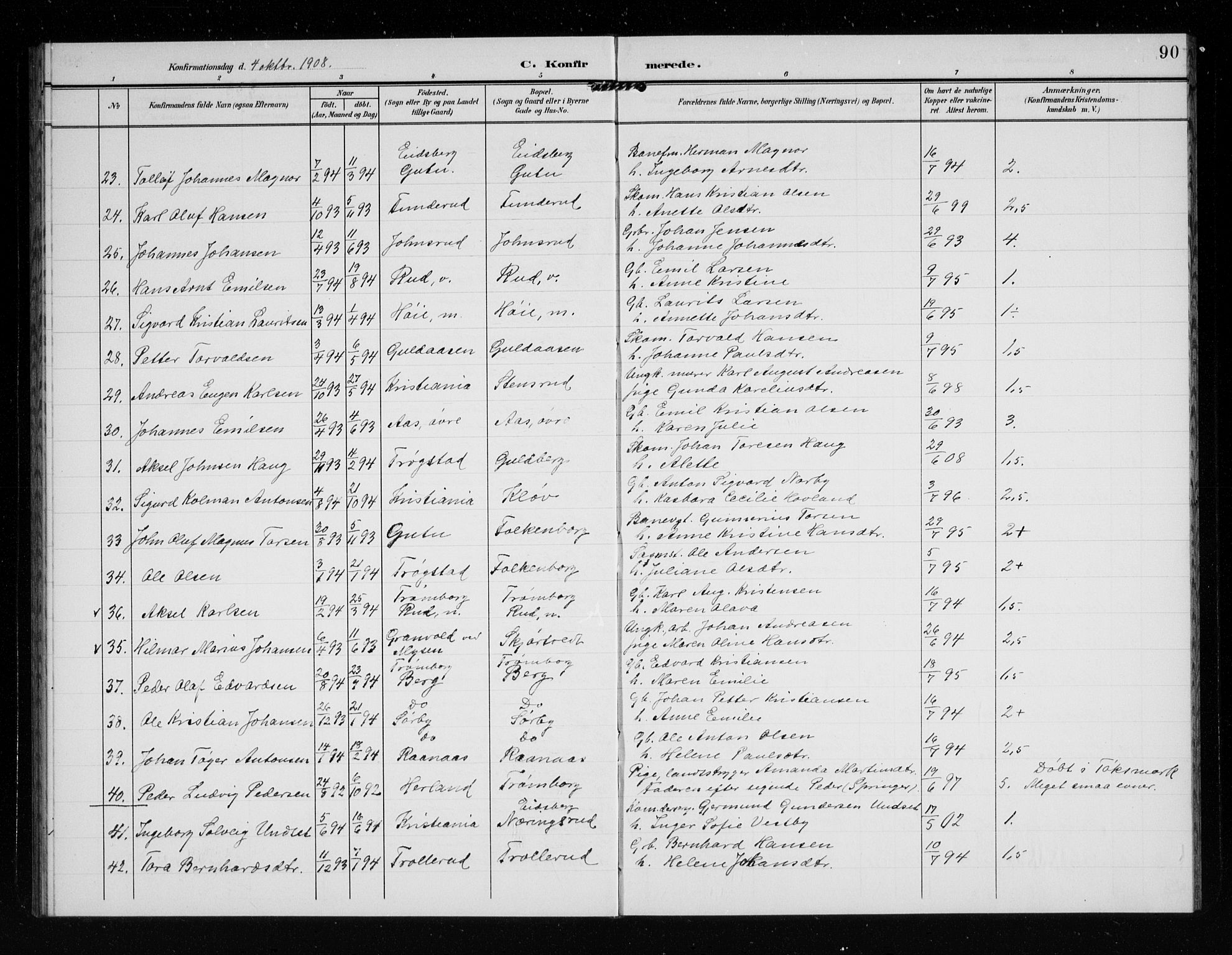 Eidsberg prestekontor Kirkebøker, AV/SAO-A-10905/G/Ga/L0002: Klokkerbok nr. I 2, 1903-1913, s. 90