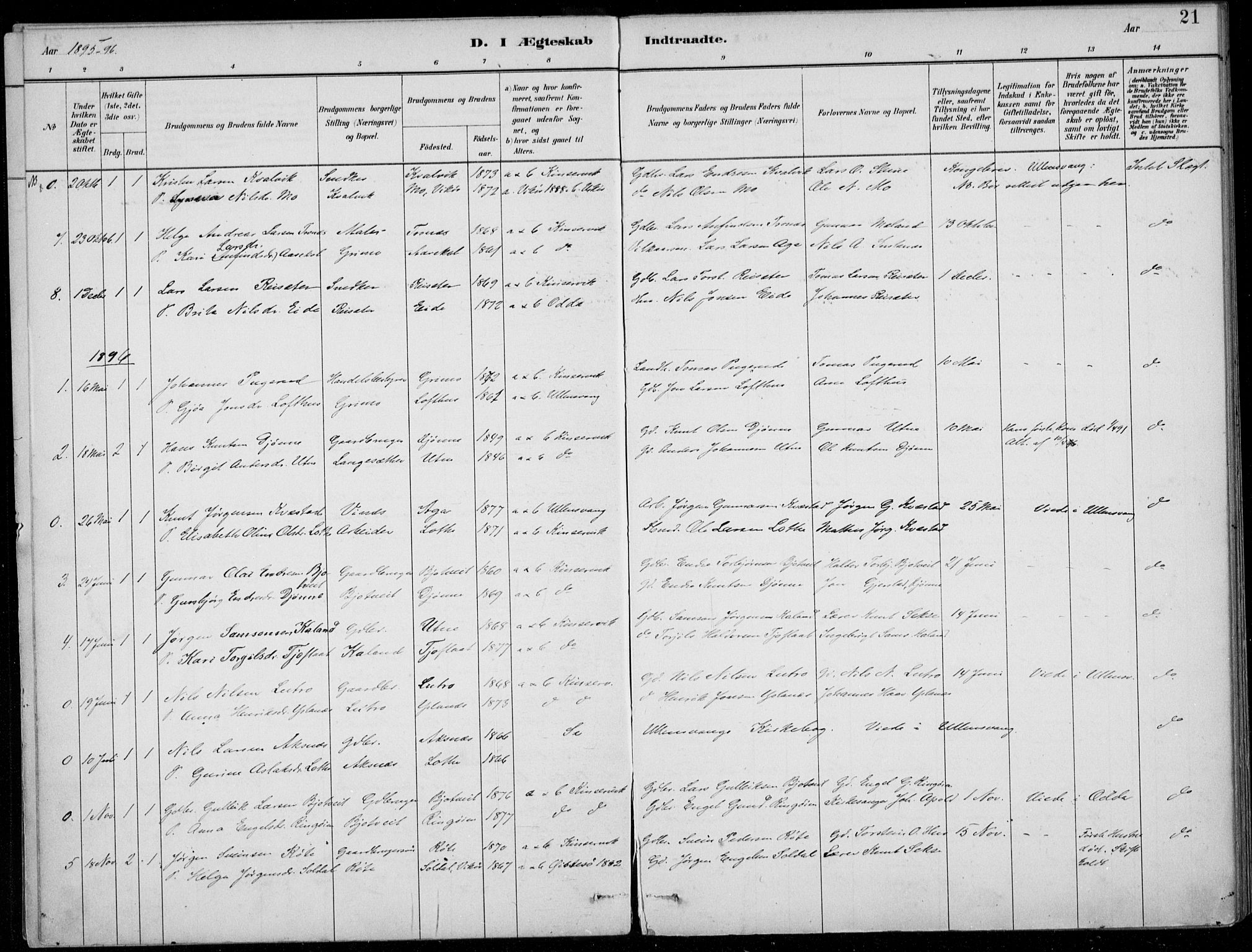 Ullensvang sokneprestembete, AV/SAB-A-78701/H/Haa: Ministerialbok nr. E  3, 1883-1916, s. 21