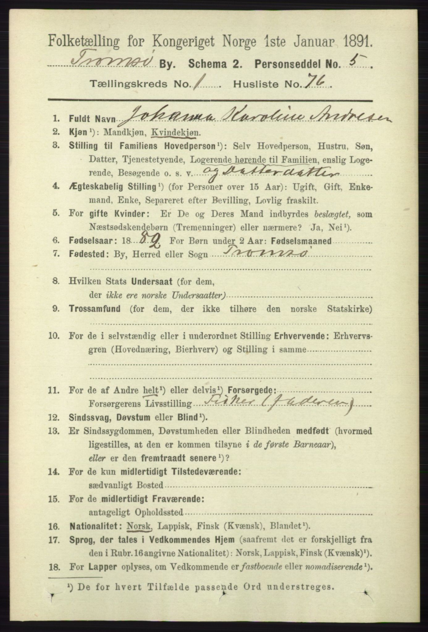 RA, Folketelling 1891 for 1902 Tromsø kjøpstad, 1891, s. 1050