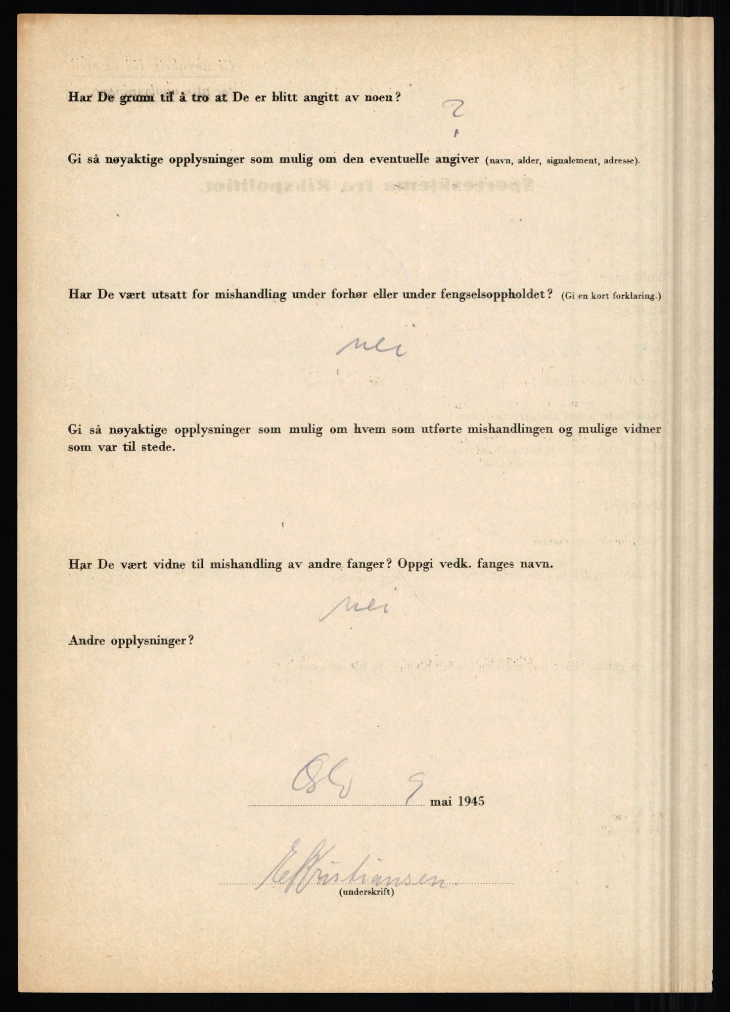 Rikspolitisjefen, AV/RA-S-1560/L/L0009: Karlsen, Aksel Emanuel - Kristiansen, Øivind Vetre, 1940-1945, s. 1014