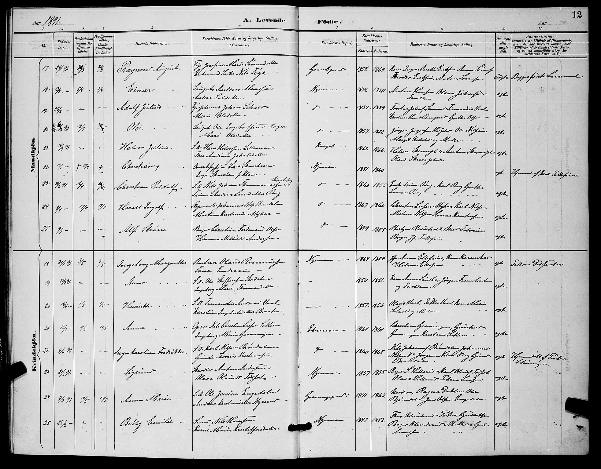 Kongsberg kirkebøker, AV/SAKO-A-22/G/Ga/L0006: Klokkerbok nr. 6, 1890-1901, s. 12