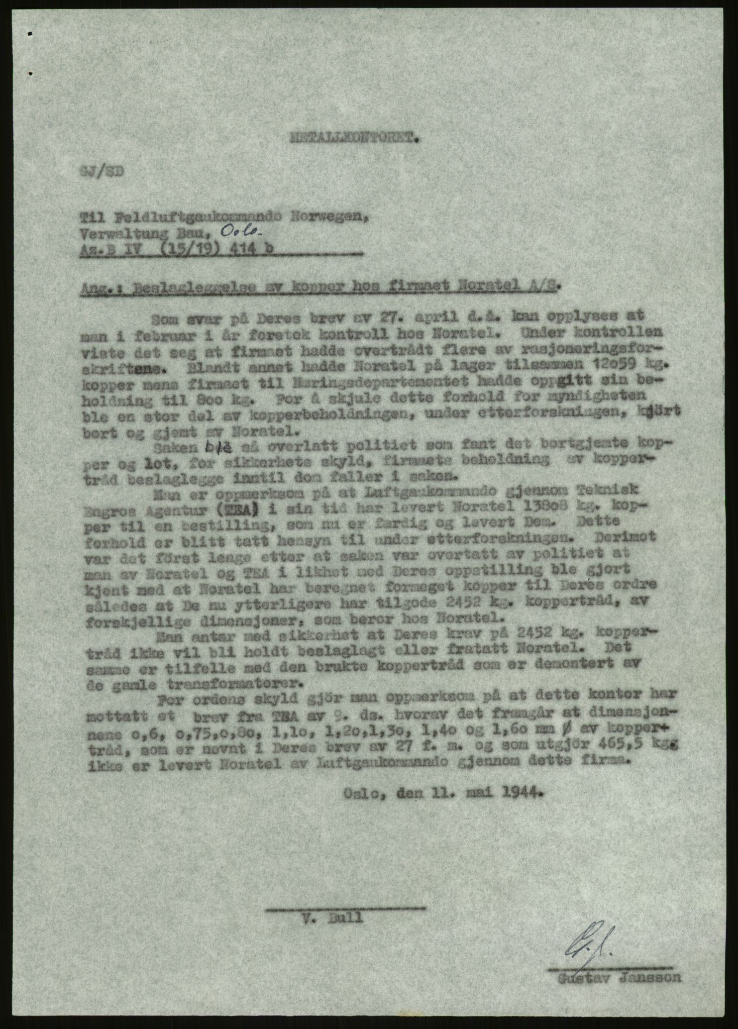Direktoratet for industriforsyning, Sekretariatet, AV/RA-S-4153/D/Df/L0054: 9. Metallkontoret, 1940-1945, s. 425