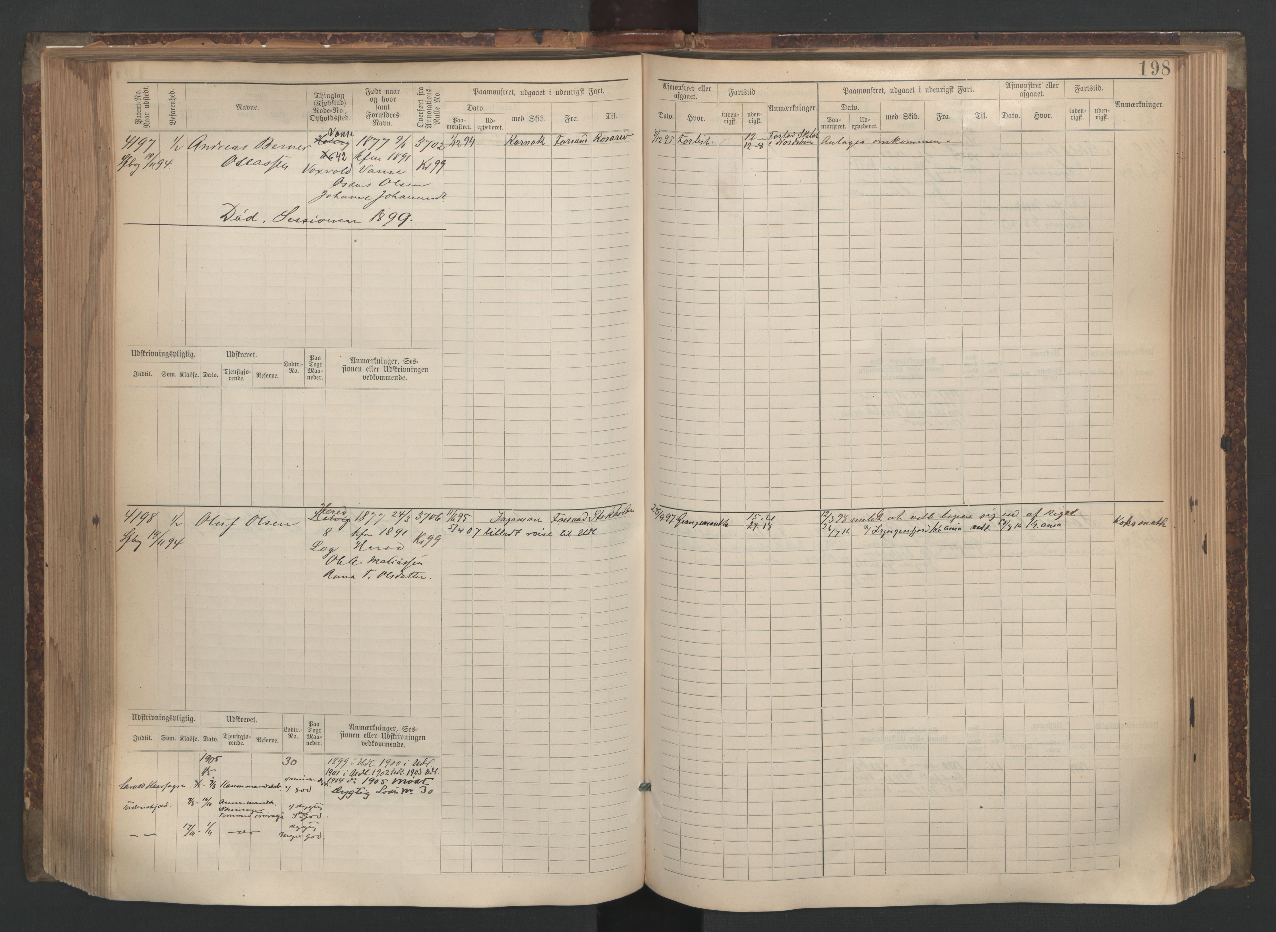 Farsund mønstringskrets, AV/SAK-2031-0017/F/Fb/L0006: Hovedrulle nr 3805-4478, M-9, 1890-1930, s. 199