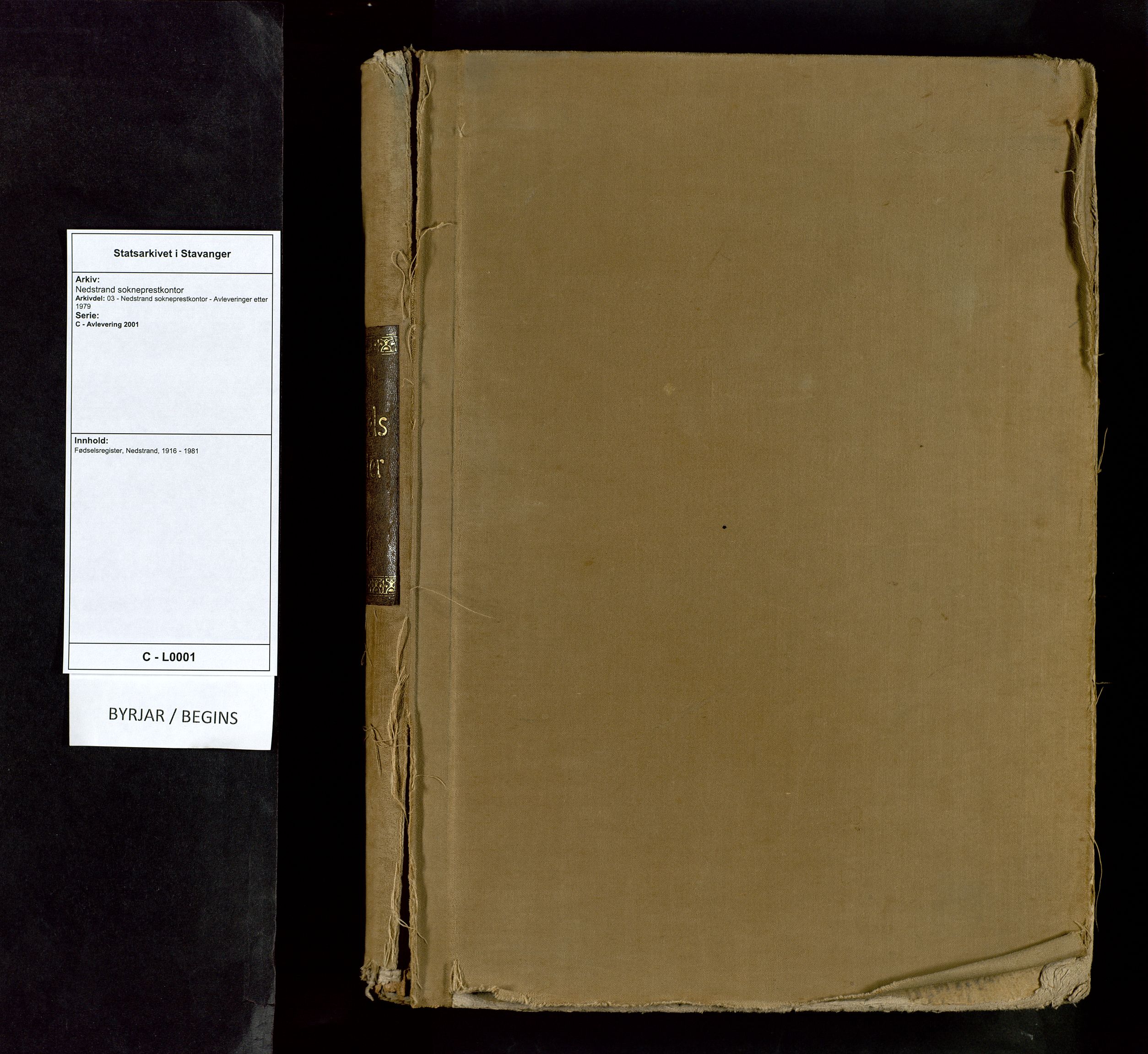 Nedstrand sokneprestkontor, AV/SAST-A-101841/03/C/L0001: Fødselsregister nr. 1, 1916-1981