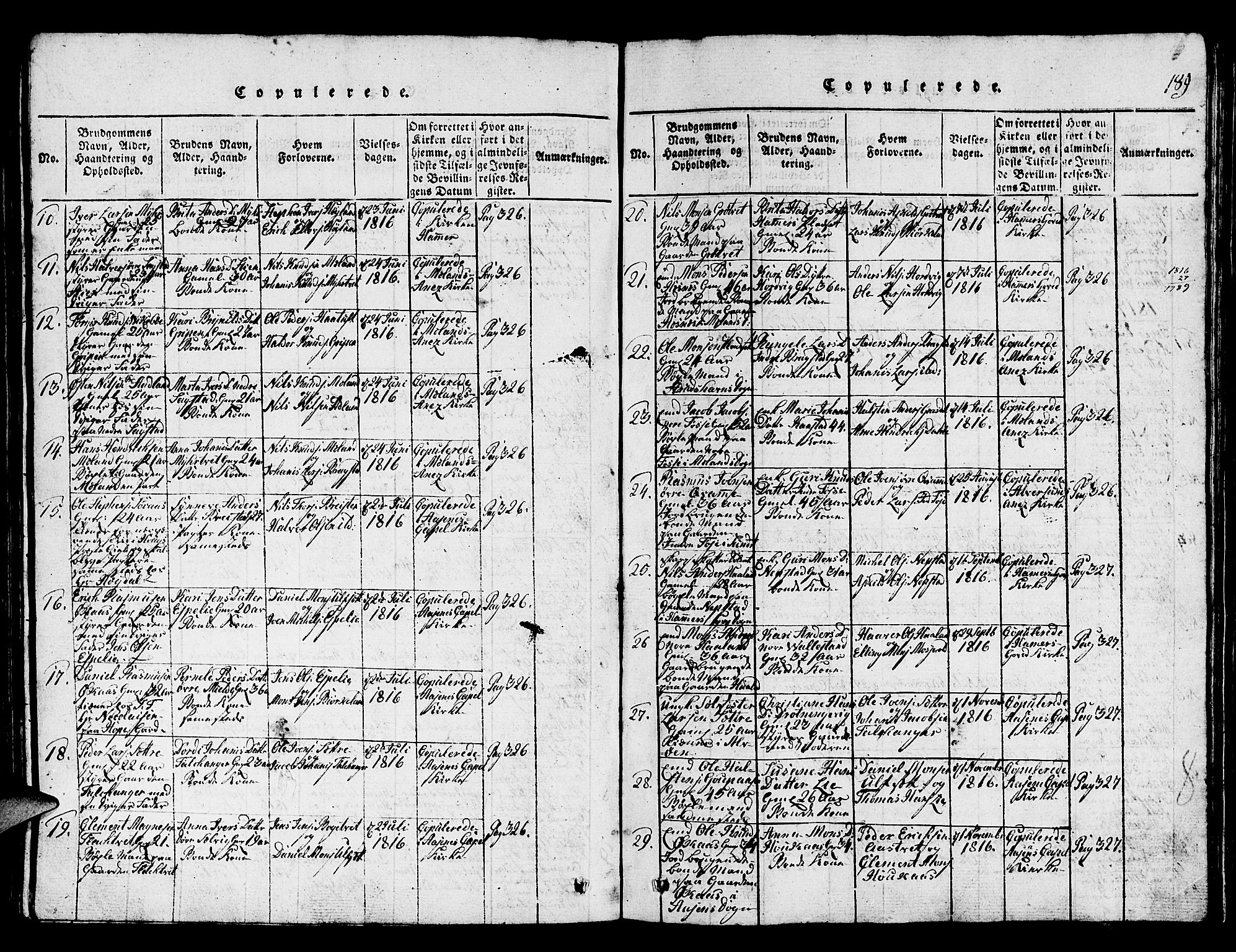 Hamre sokneprestembete, AV/SAB-A-75501/H/Ha/Hab: Klokkerbok nr. A 1, 1816-1826, s. 189