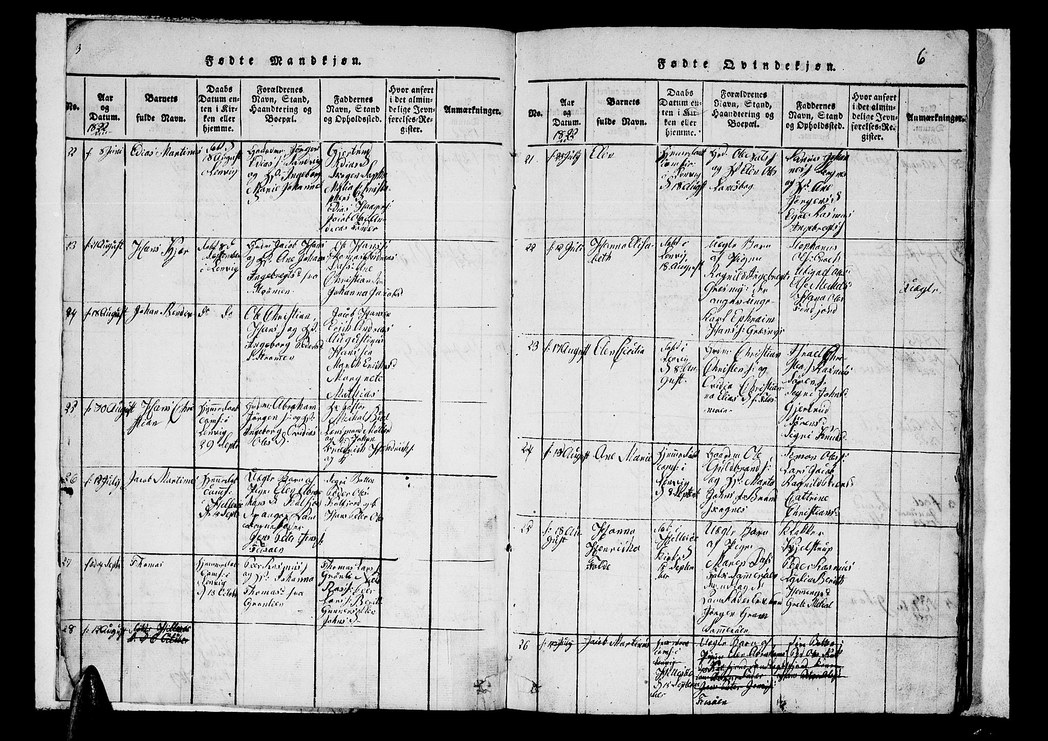 Lenvik sokneprestembete, AV/SATØ-S-1310/H/Ha/Hab/L0001klokker: Klokkerbok nr. 1, 1822-1837, s. 6