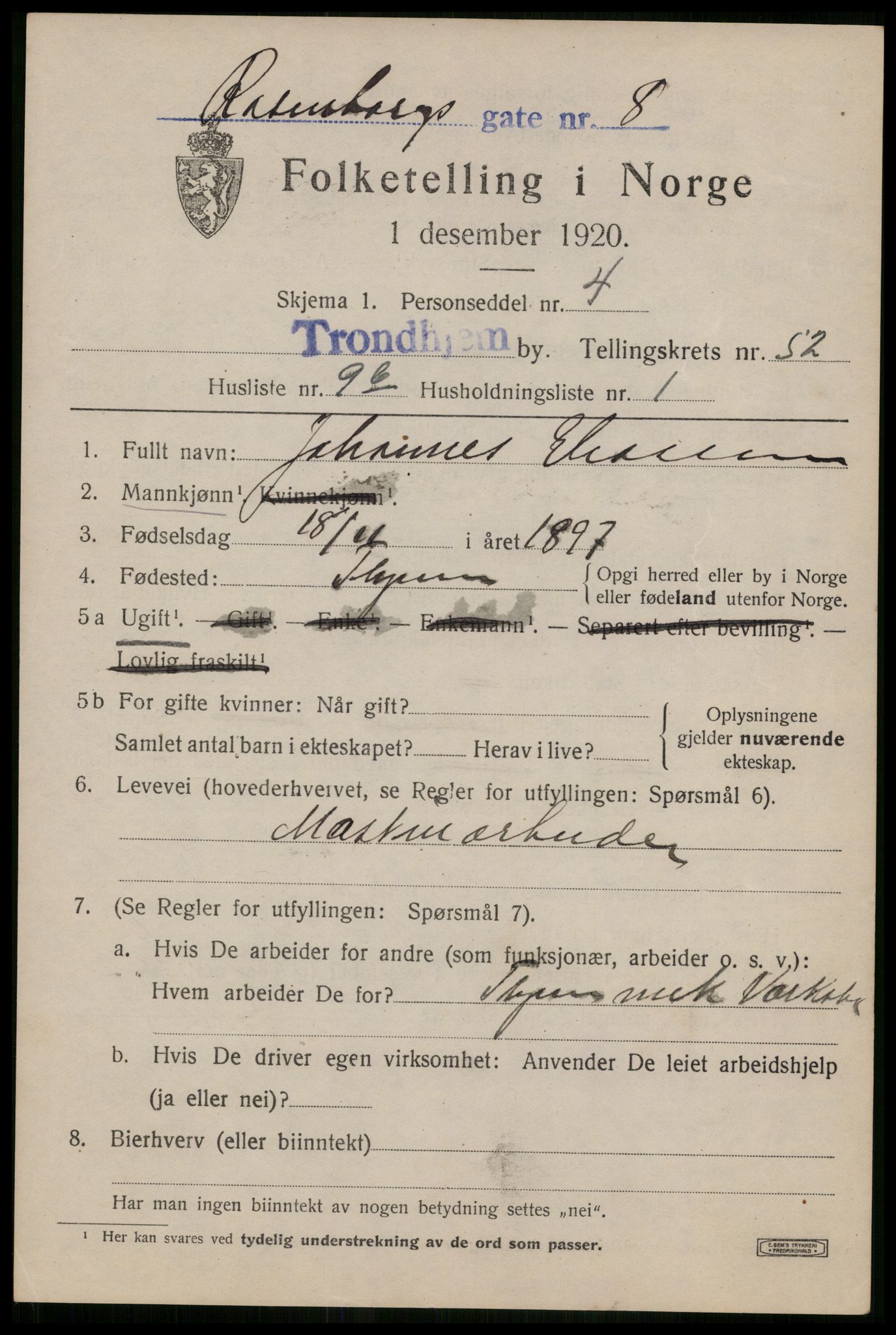 SAT, Folketelling 1920 for 1601 Trondheim kjøpstad, 1920, s. 106836