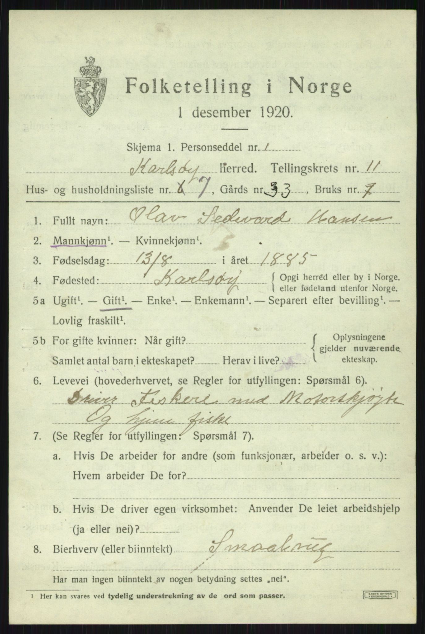 SATØ, Folketelling 1920 for 1936 Karlsøy herred, 1920, s. 4036