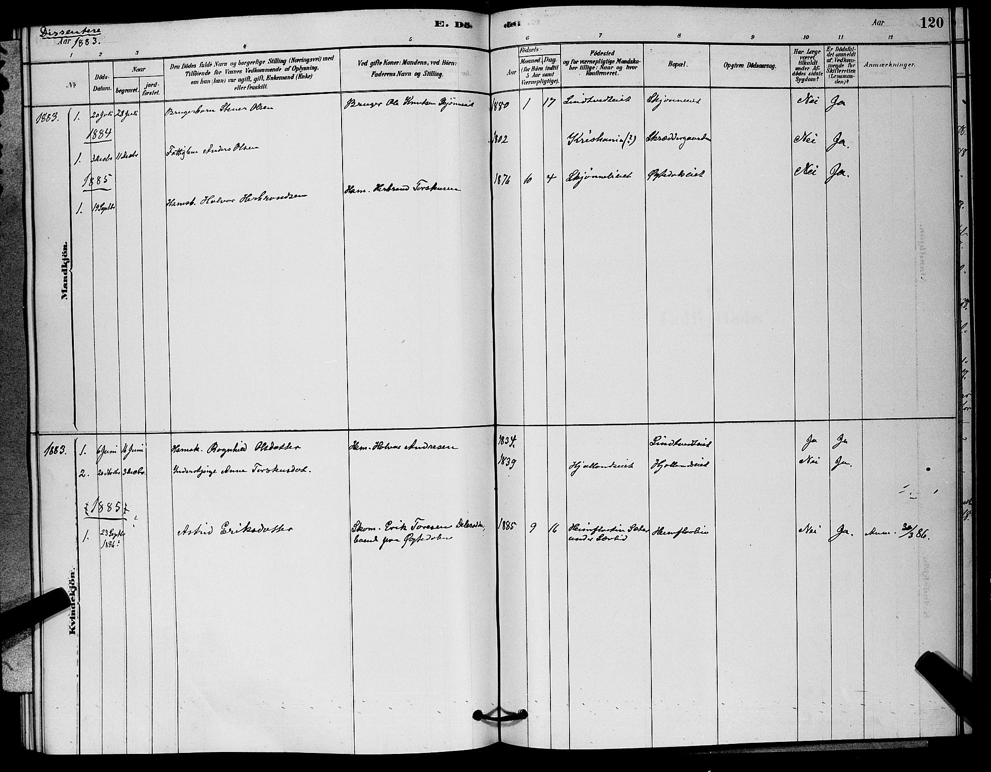 Nore kirkebøker, SAKO/A-238/G/Ga/L0002: Klokkerbok nr. I 2, 1878-1885, s. 120