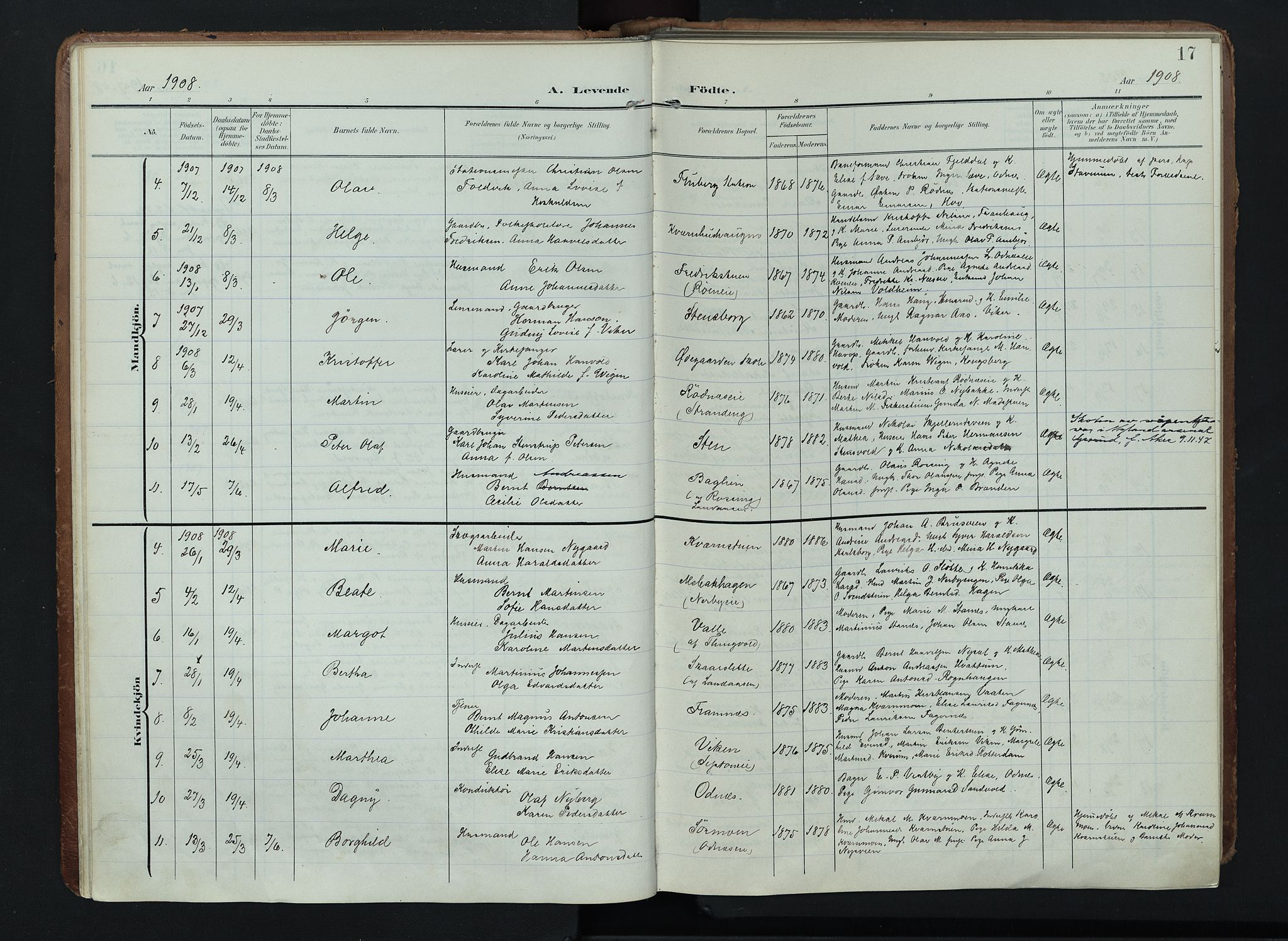 Søndre Land prestekontor, AV/SAH-PREST-122/K/L0005: Ministerialbok nr. 5, 1905-1914, s. 17