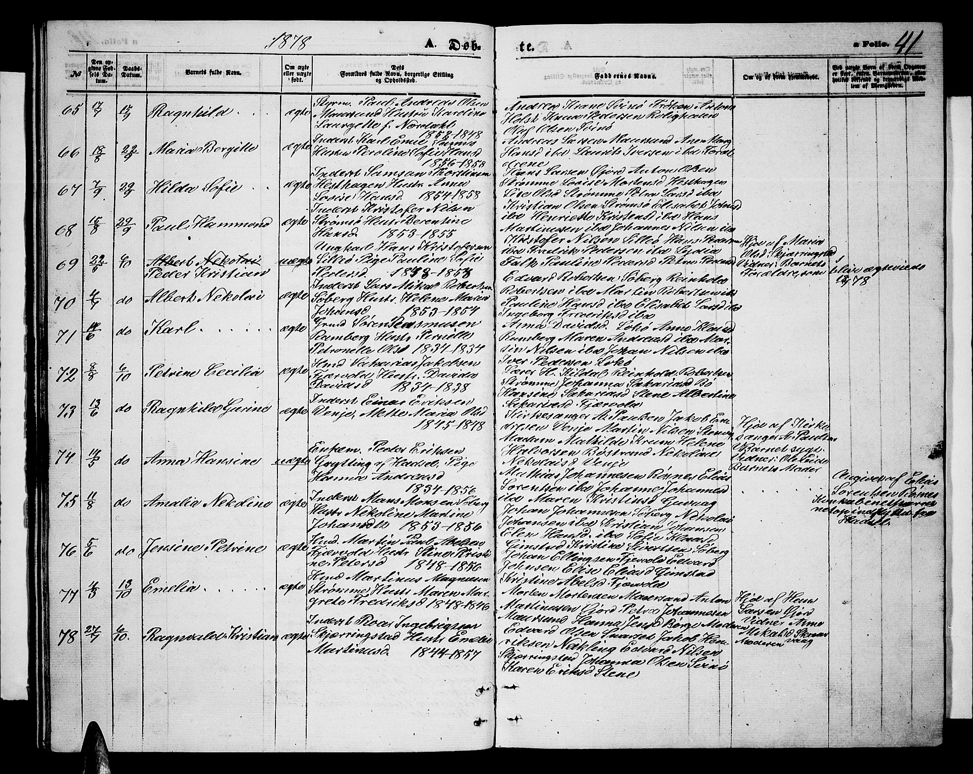 Ministerialprotokoller, klokkerbøker og fødselsregistre - Nordland, AV/SAT-A-1459/891/L1314: Klokkerbok nr. 891C03, 1870-1885, s. 41