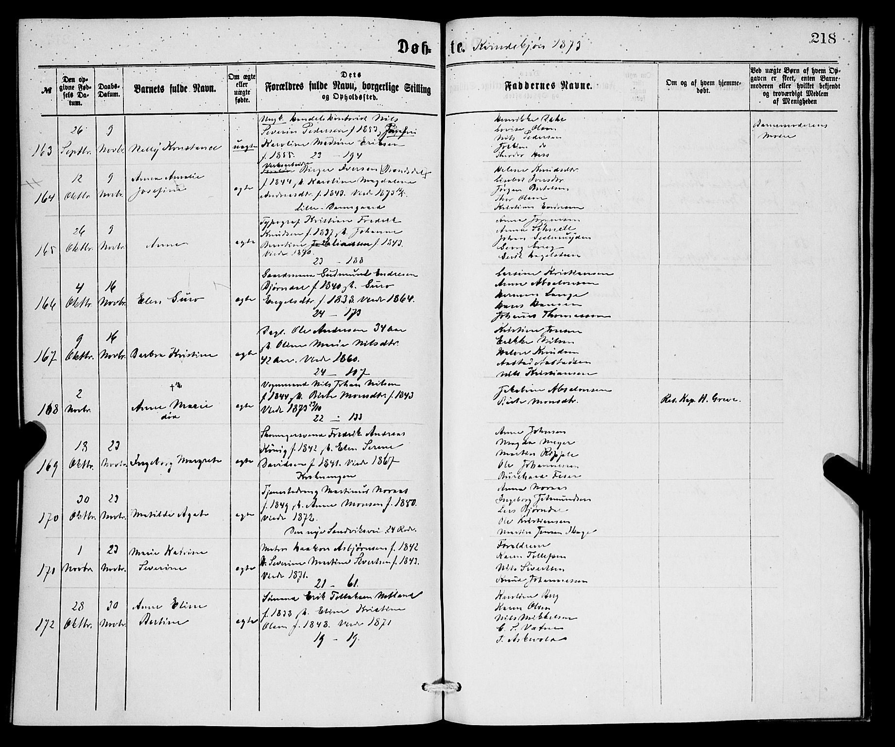 Korskirken sokneprestembete, AV/SAB-A-76101/H/Hab: Klokkerbok nr. B 6, 1869-1874, s. 218
