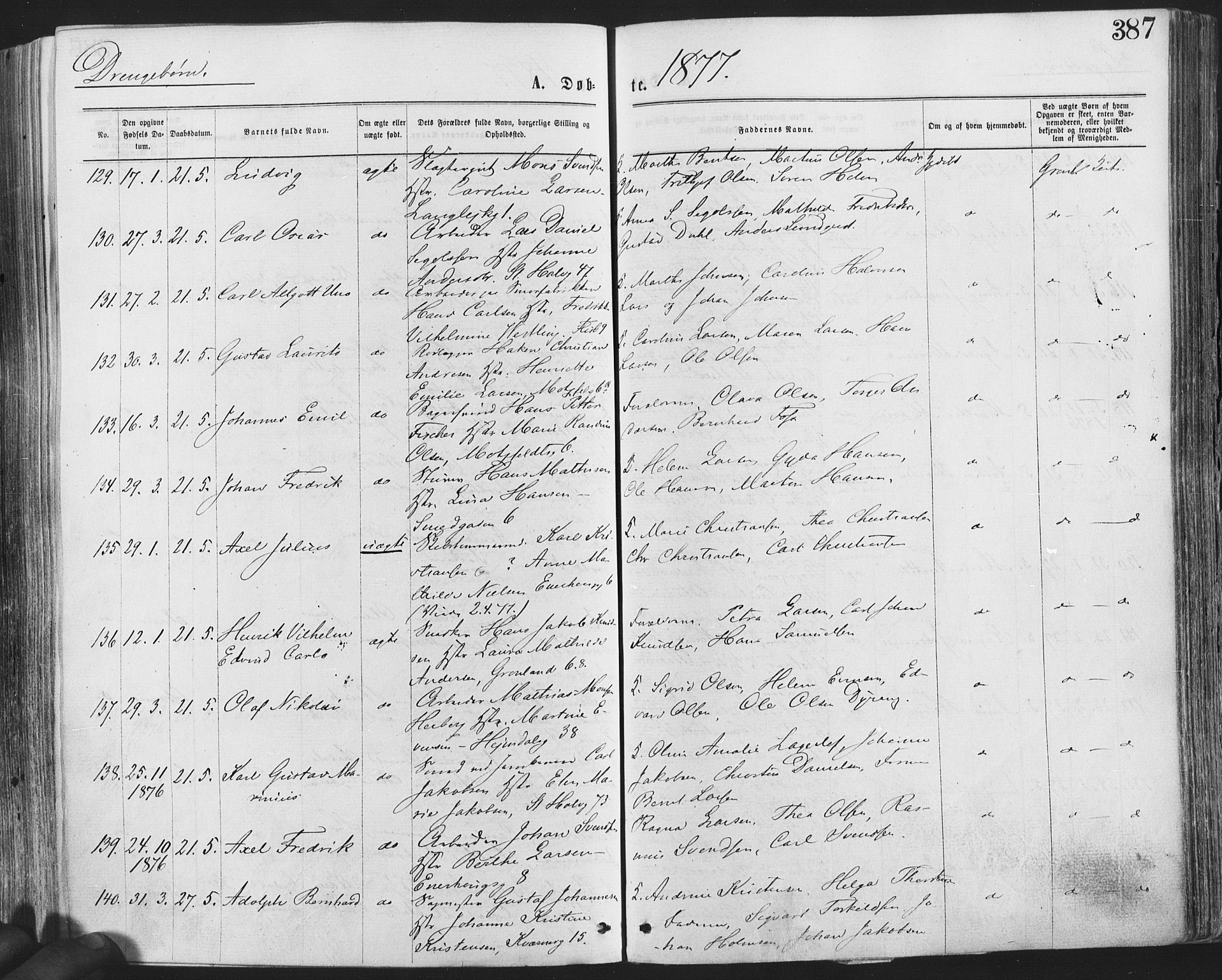 Grønland prestekontor Kirkebøker, SAO/A-10848/F/Fa/L0004: Ministerialbok nr. 4, 1869-1880, s. 387