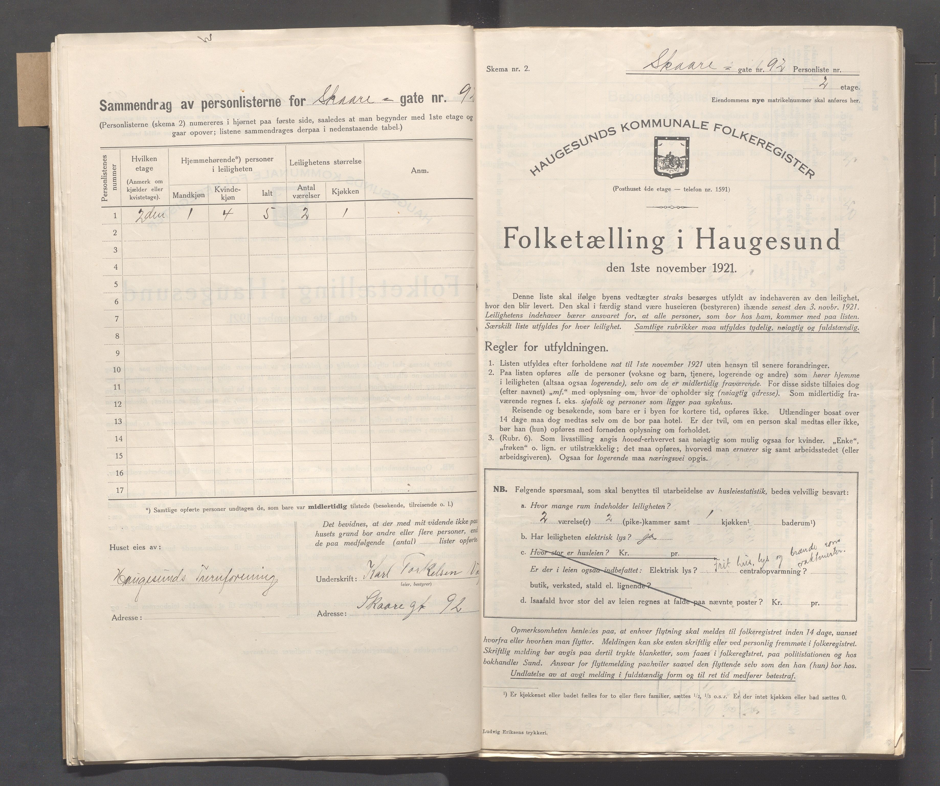 IKAR, Kommunal folketelling 1.11.1921 for Haugesund, 1921, s. 3625