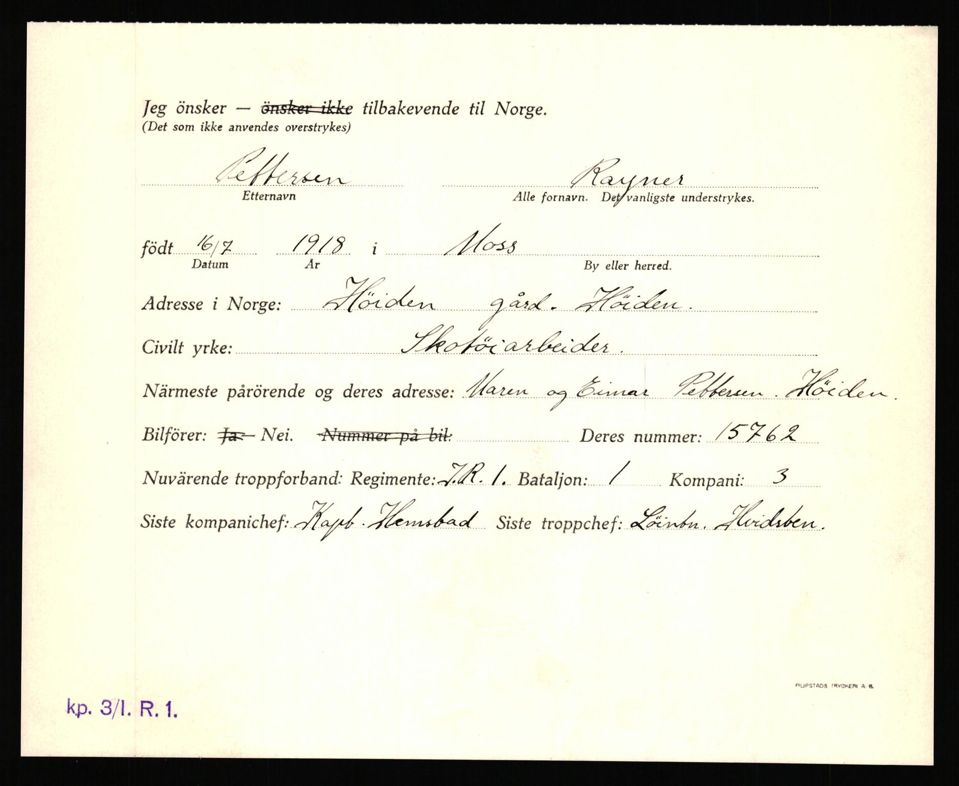 Forsvaret, Forsvarets krigshistoriske avdeling, AV/RA-RAFA-2017/Y/Yf/L0205: II-C-11-2110 - Norske internert i Sverige 1940, 1940, s. 302