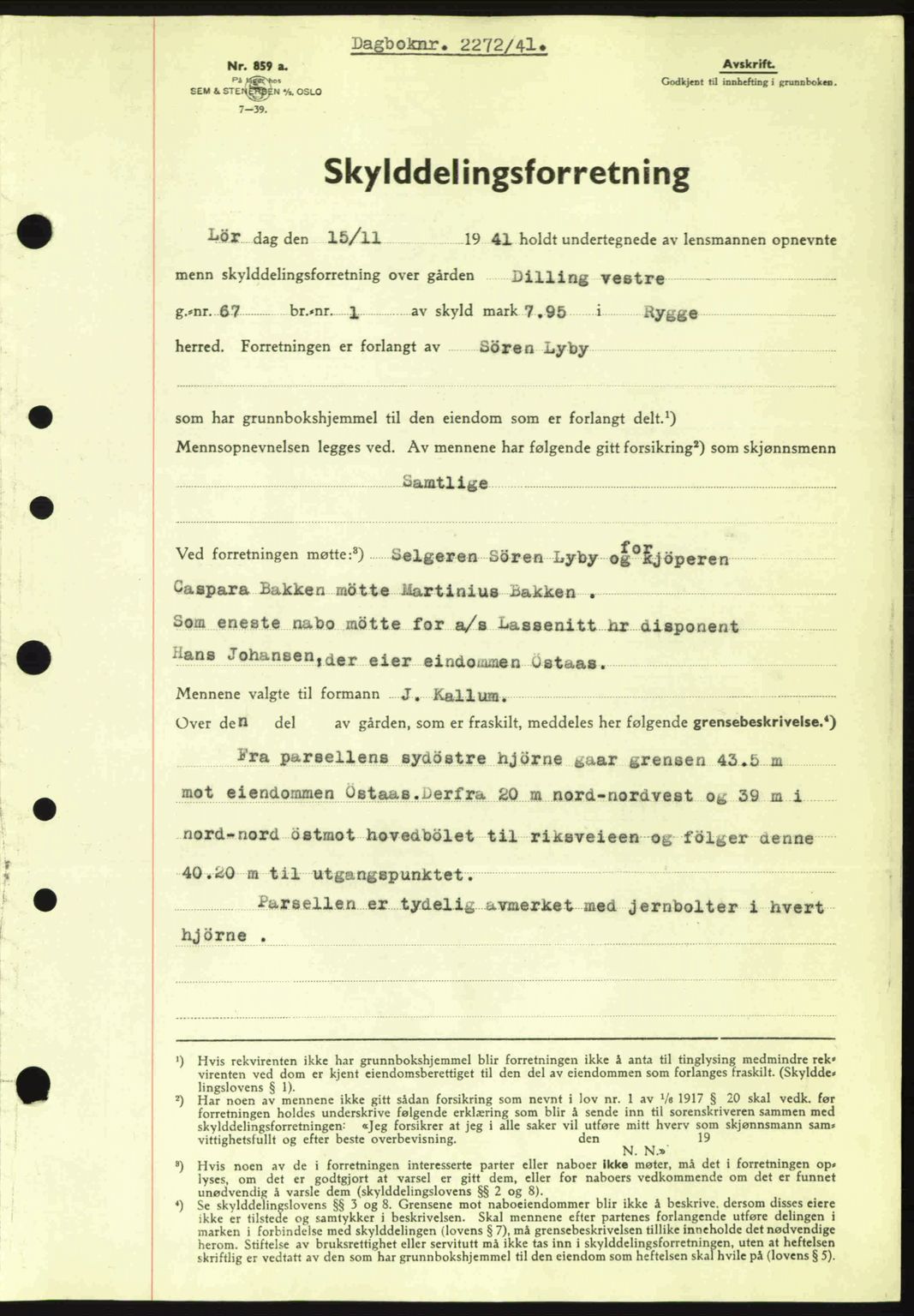 Moss sorenskriveri, AV/SAO-A-10168: Pantebok nr. A9, 1941-1942, Dagboknr: 2272/1941