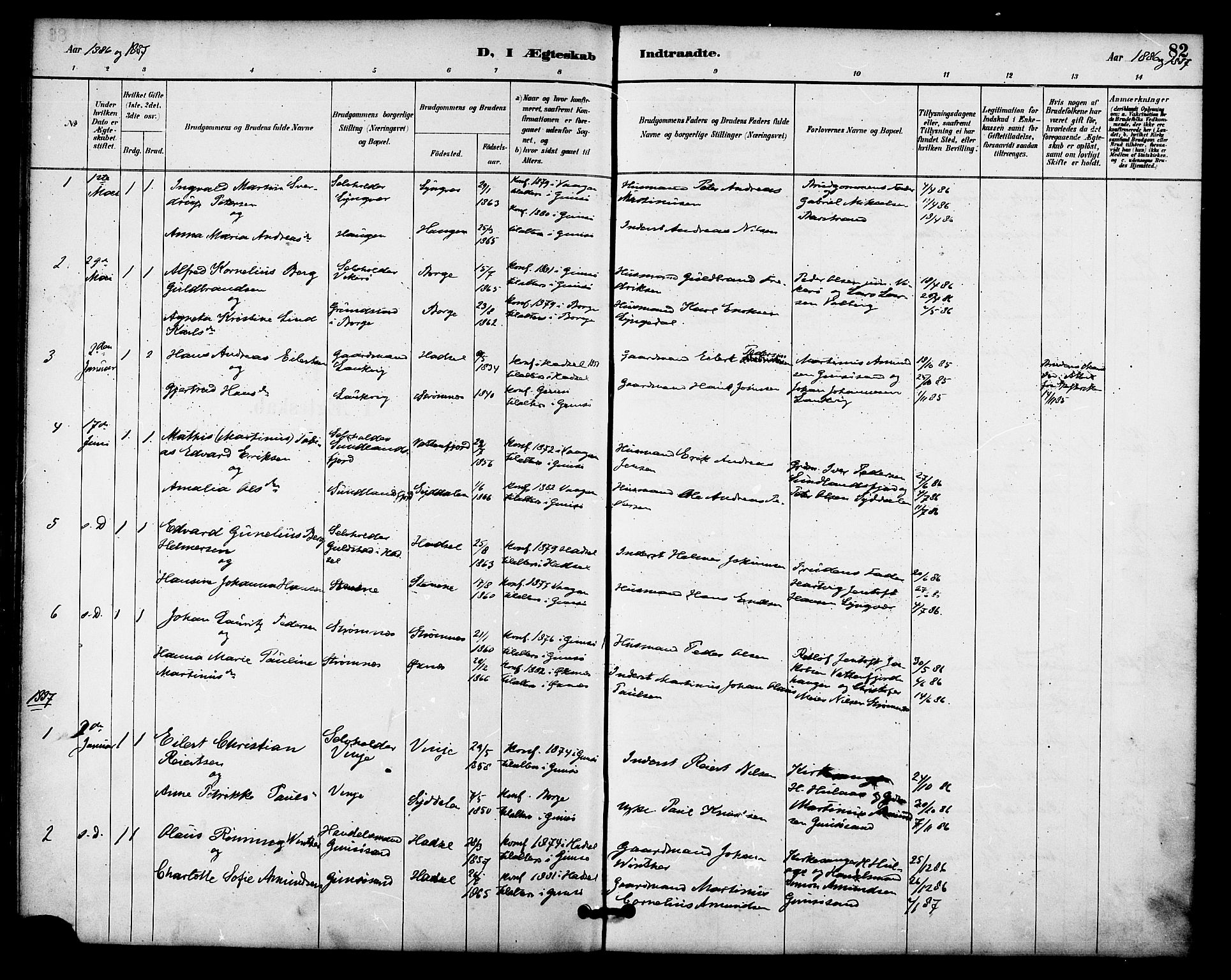 Ministerialprotokoller, klokkerbøker og fødselsregistre - Nordland, SAT/A-1459/876/L1097: Ministerialbok nr. 876A03, 1886-1896, s. 82