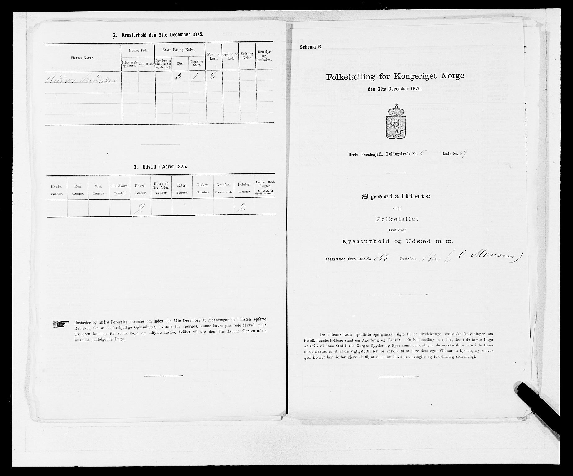 SAB, Folketelling 1875 for 1258P Herdla prestegjeld, 1875, s. 747