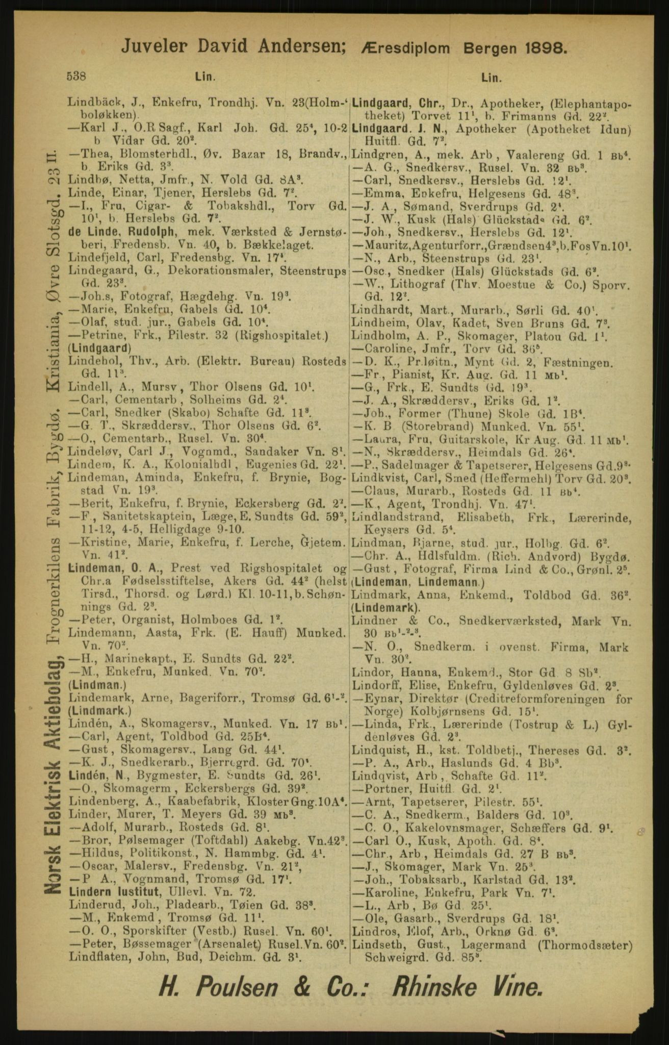 Kristiania/Oslo adressebok, PUBL/-, 1900, s. 538