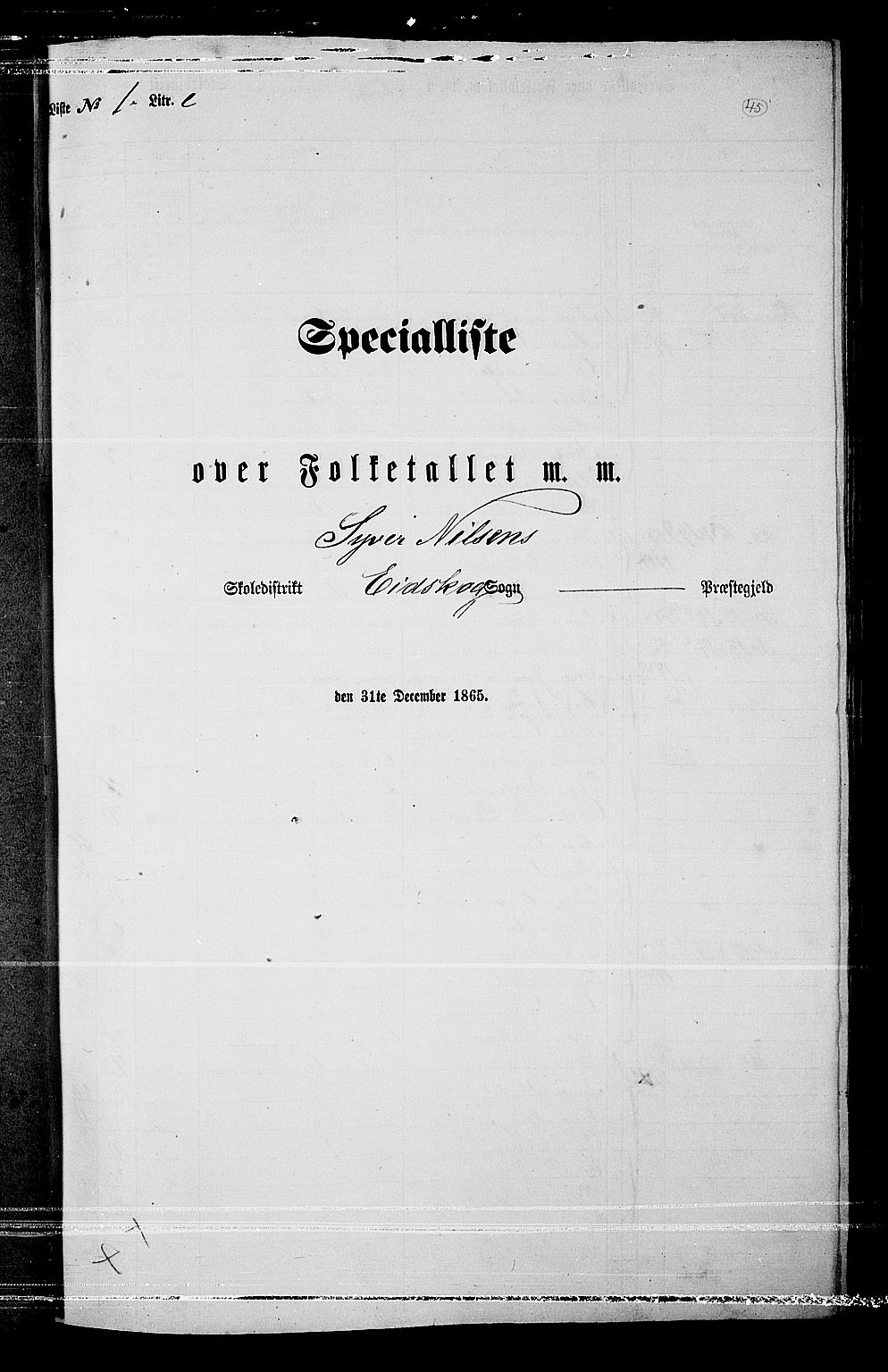 RA, Folketelling 1865 for 0420P Eidskog prestegjeld, 1865, s. 43