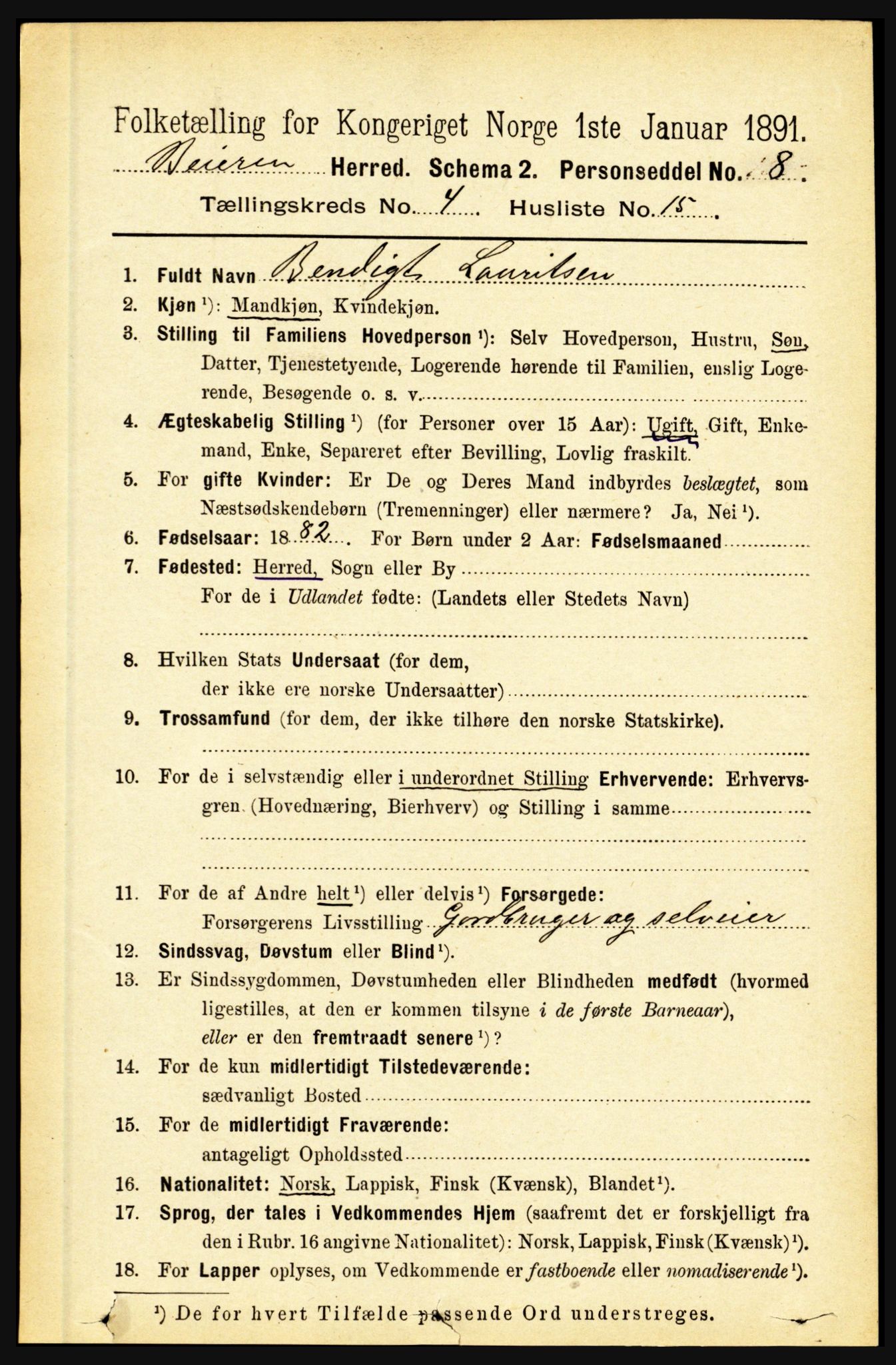 RA, Folketelling 1891 for 1839 Beiarn herred, 1891, s. 1582