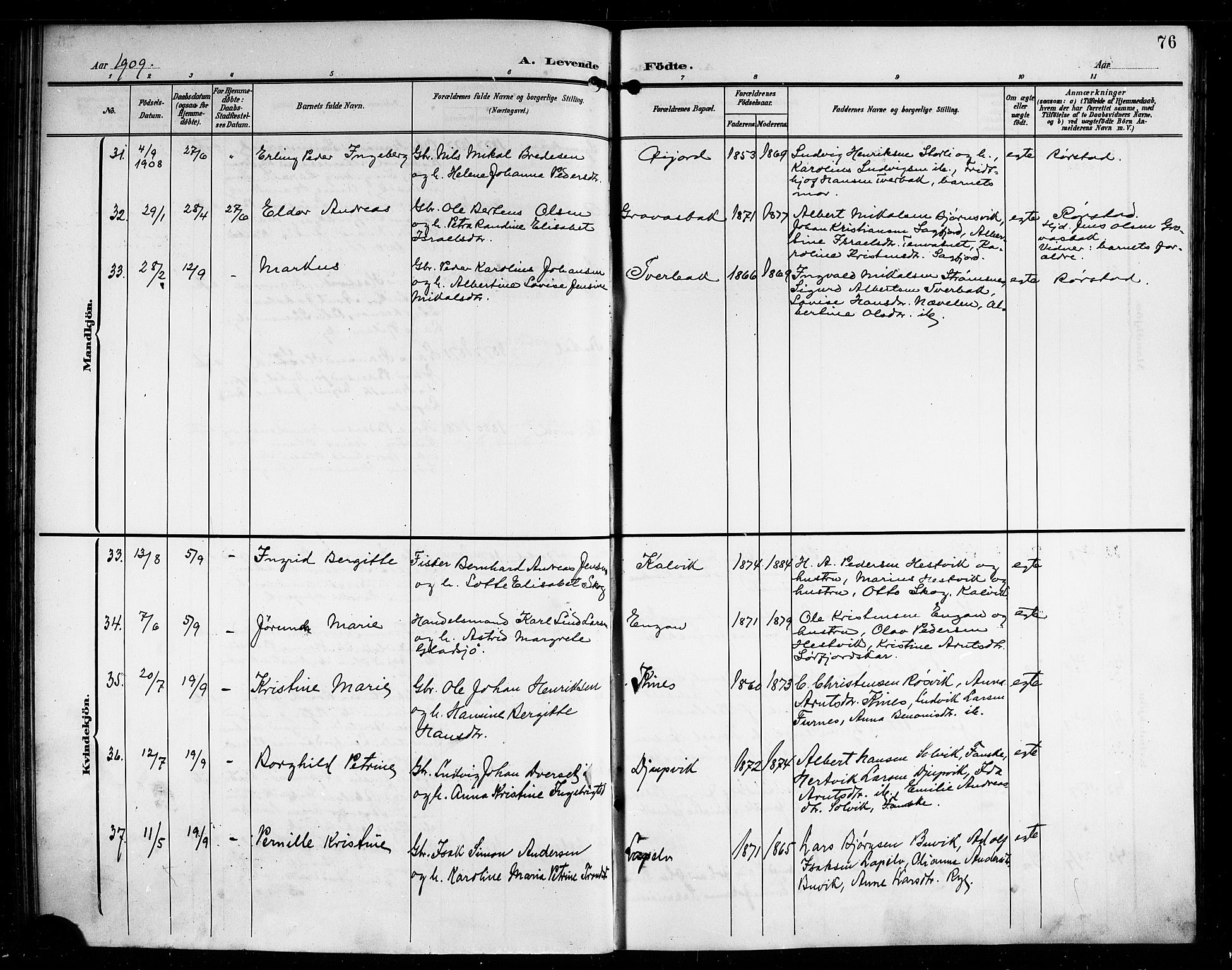 Ministerialprotokoller, klokkerbøker og fødselsregistre - Nordland, AV/SAT-A-1459/854/L0786: Klokkerbok nr. 854C02, 1901-1912, s. 76