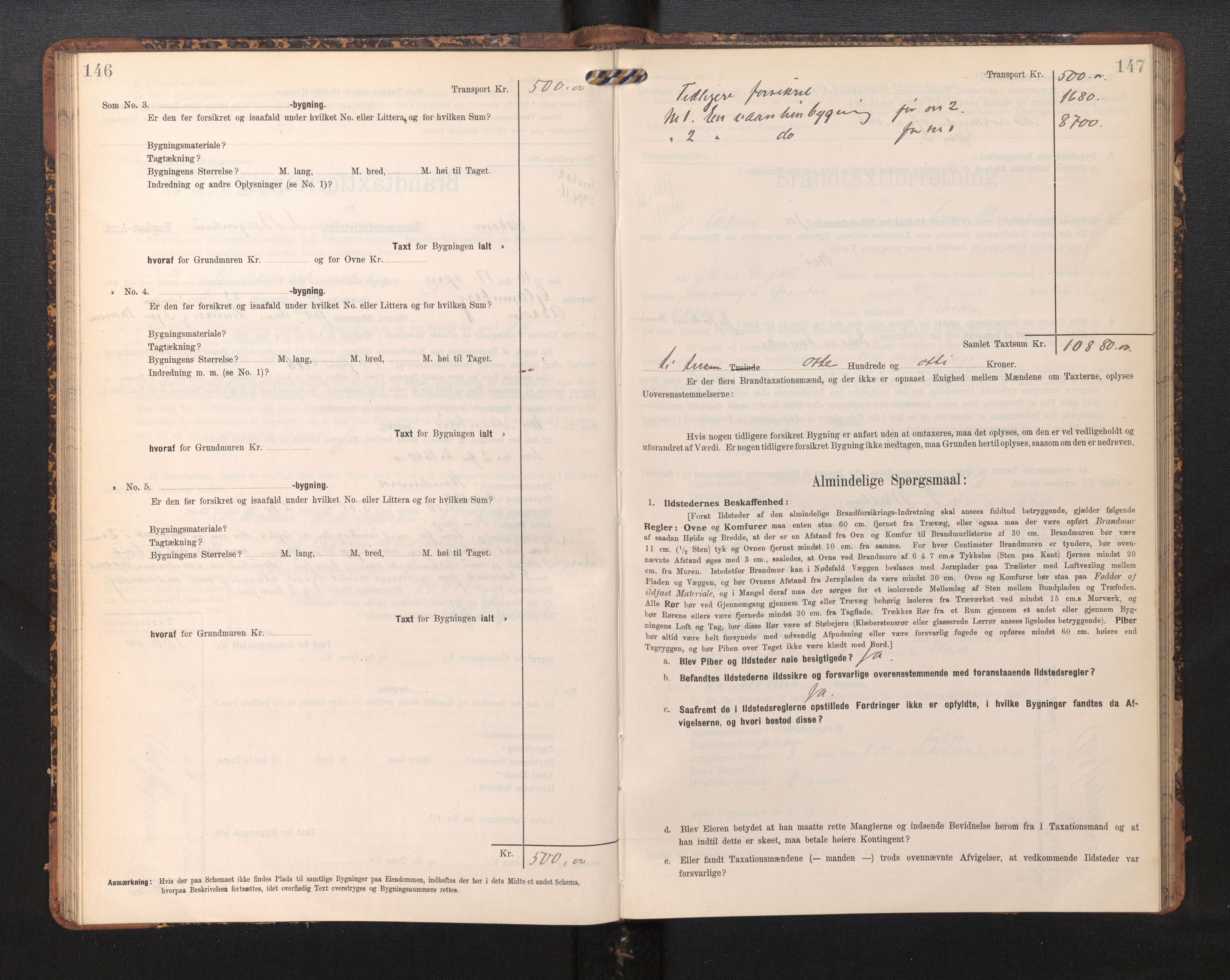 Lensmannen i Askøy, AV/SAB-A-31001/0012/L0006: Branntakstprotokoll, skjematakst, Laksevåg, 1907-1917, s. 146-147