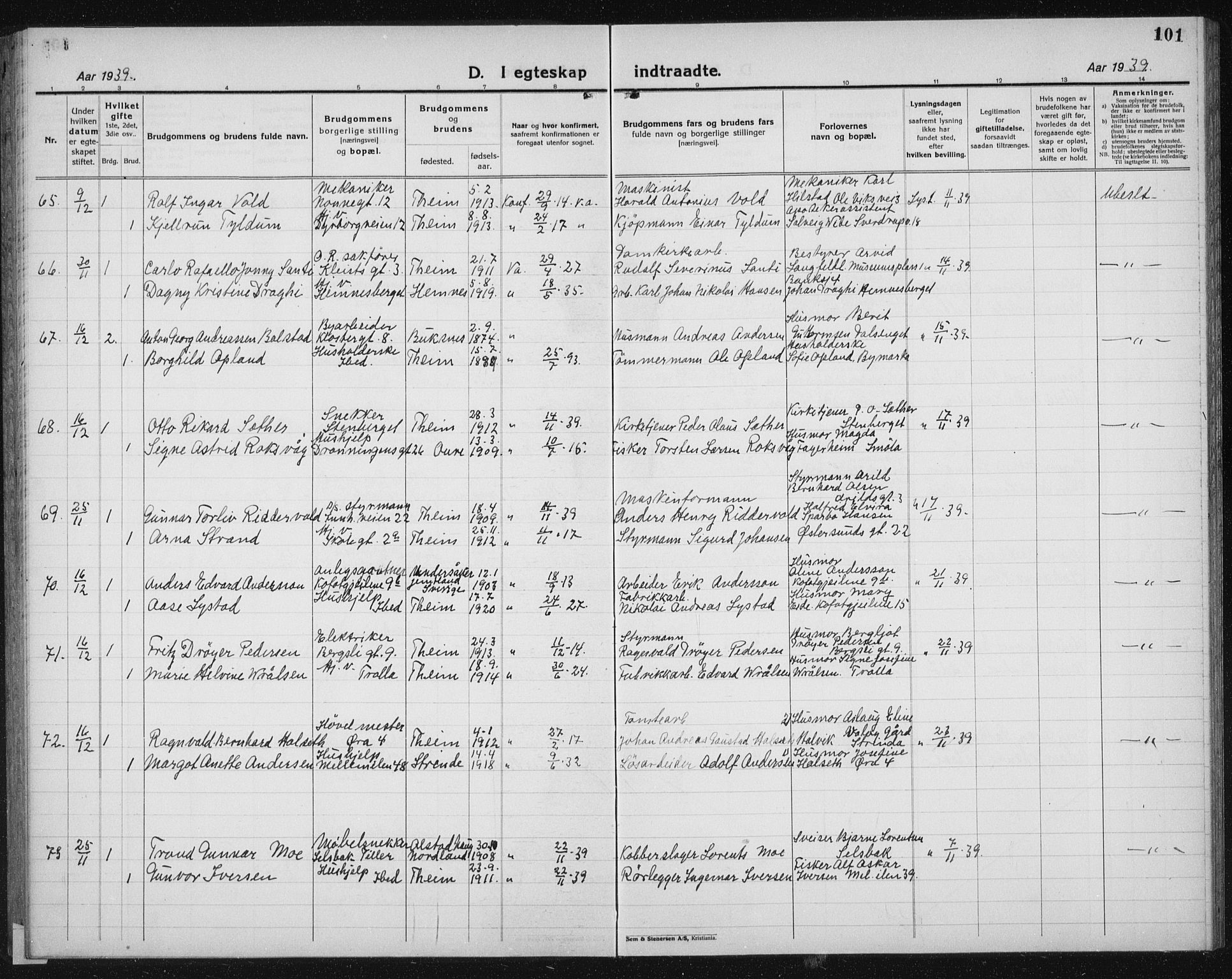 Ministerialprotokoller, klokkerbøker og fødselsregistre - Sør-Trøndelag, AV/SAT-A-1456/603/L0176: Klokkerbok nr. 603C04, 1923-1941, s. 101