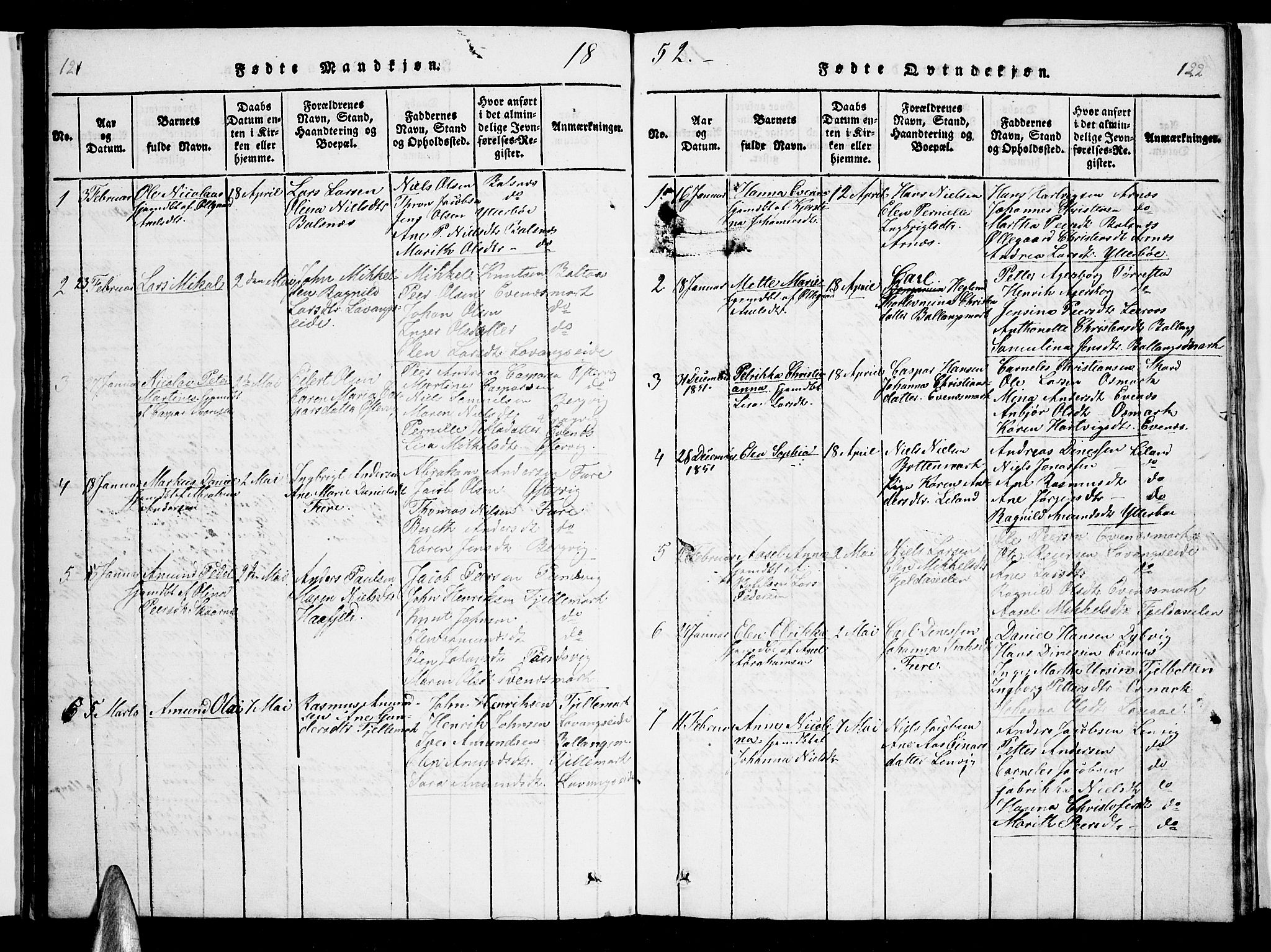 Ministerialprotokoller, klokkerbøker og fødselsregistre - Nordland, AV/SAT-A-1459/863/L0911: Klokkerbok nr. 863C01, 1821-1858, s. 121-122