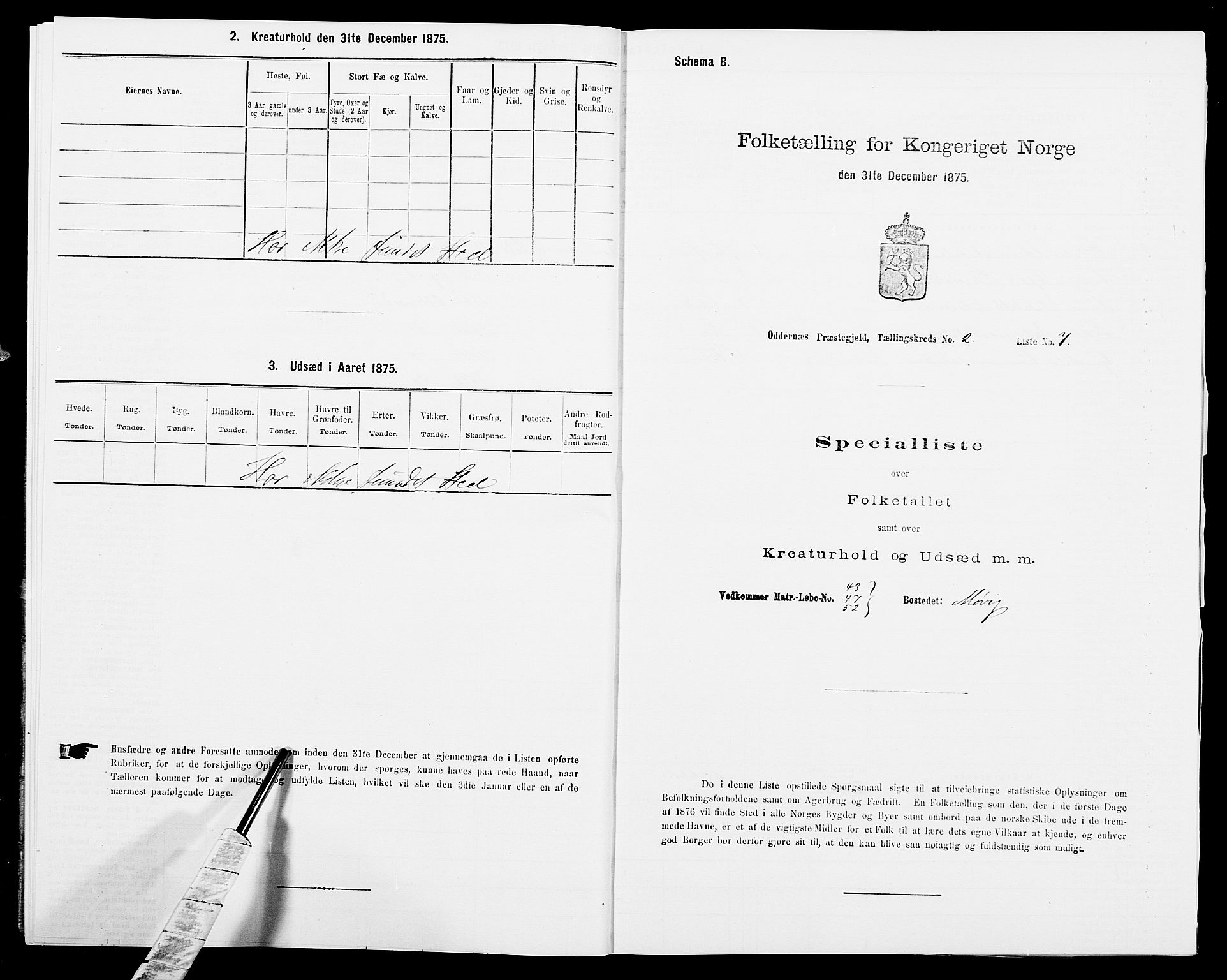 SAK, Folketelling 1875 for 1012P Oddernes prestegjeld, 1875, s. 286