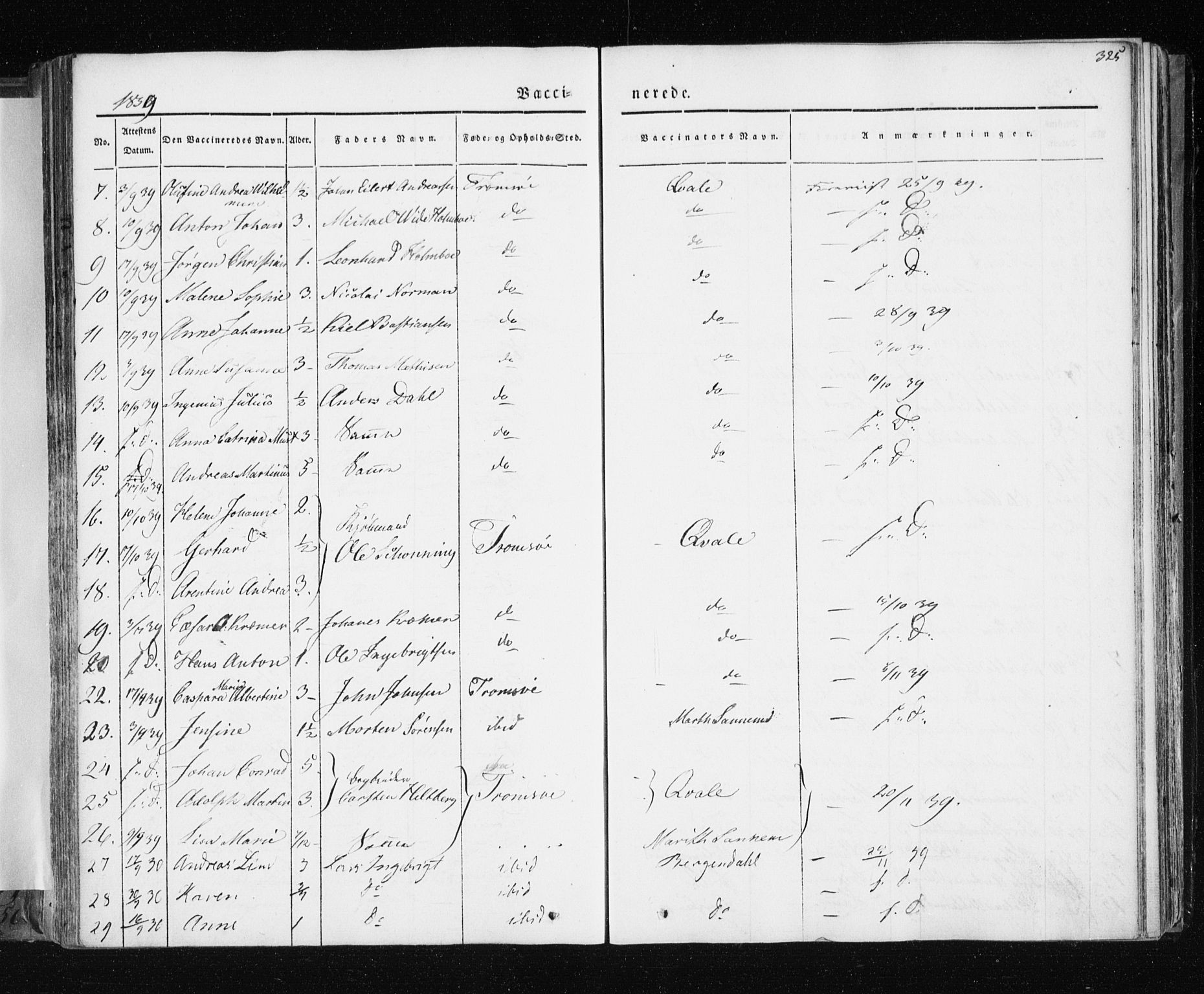 Tromsø sokneprestkontor/stiftsprosti/domprosti, AV/SATØ-S-1343/G/Ga/L0009kirke: Ministerialbok nr. 9, 1837-1847, s. 325