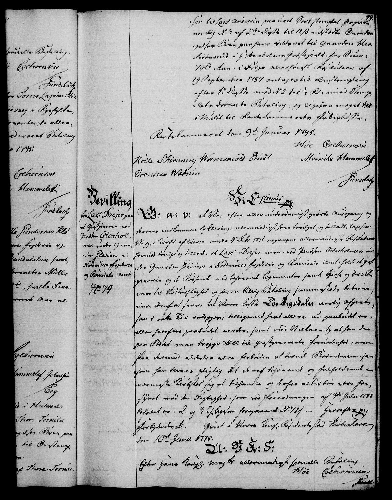 Rentekammeret, Kammerkanselliet, RA/EA-3111/G/Gg/Gga/L0016: Norsk ekspedisjonsprotokoll med register (merket RK 53.16), 1794-1800, s. 49
