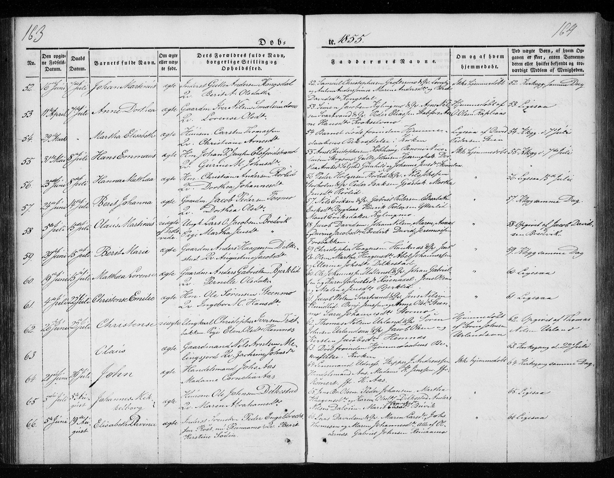 Ministerialprotokoller, klokkerbøker og fødselsregistre - Nordland, AV/SAT-A-1459/825/L0355: Ministerialbok nr. 825A09, 1842-1863, s. 163-164