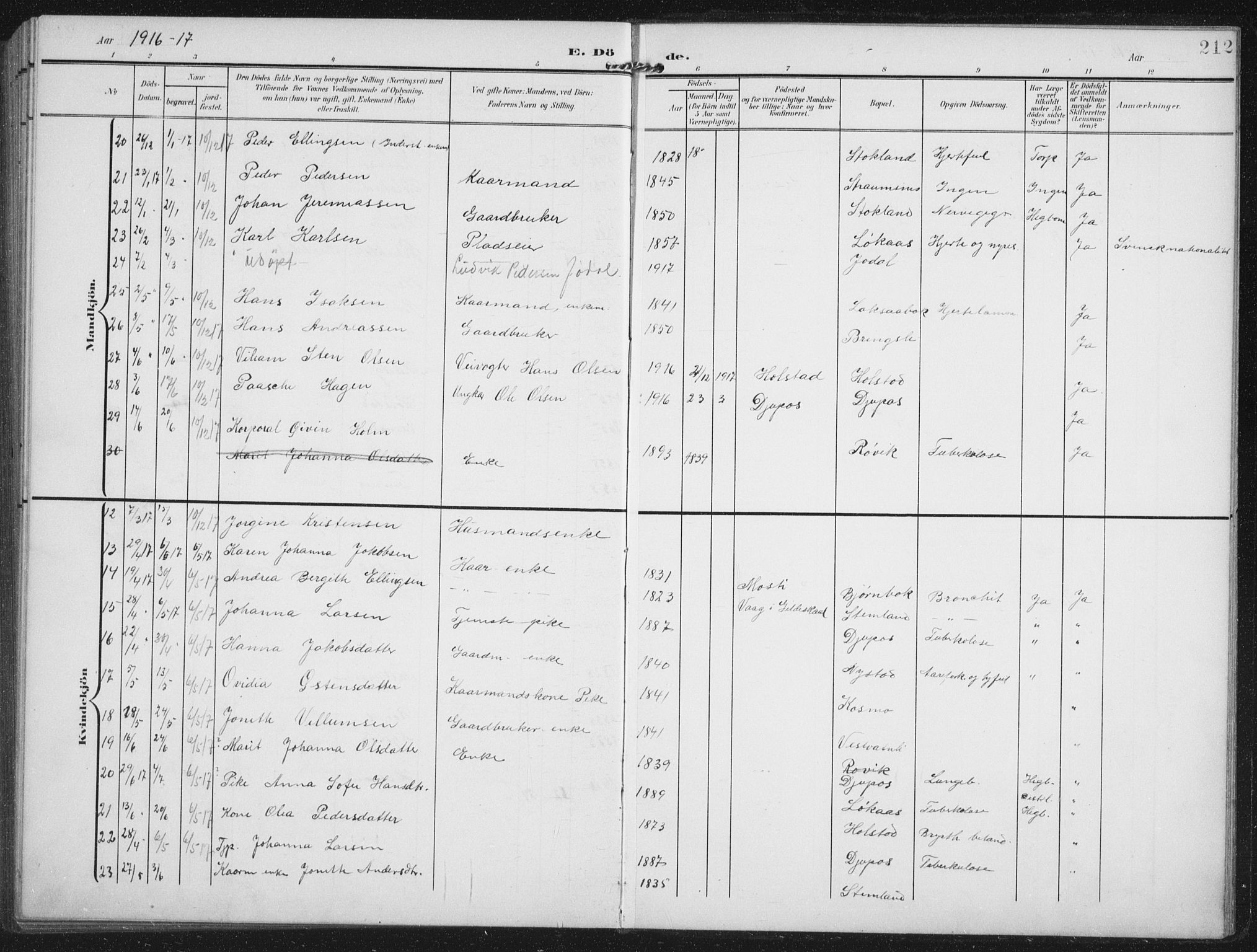 Ministerialprotokoller, klokkerbøker og fødselsregistre - Nordland, AV/SAT-A-1459/851/L0726: Klokkerbok nr. 851C01, 1902-1924, s. 212