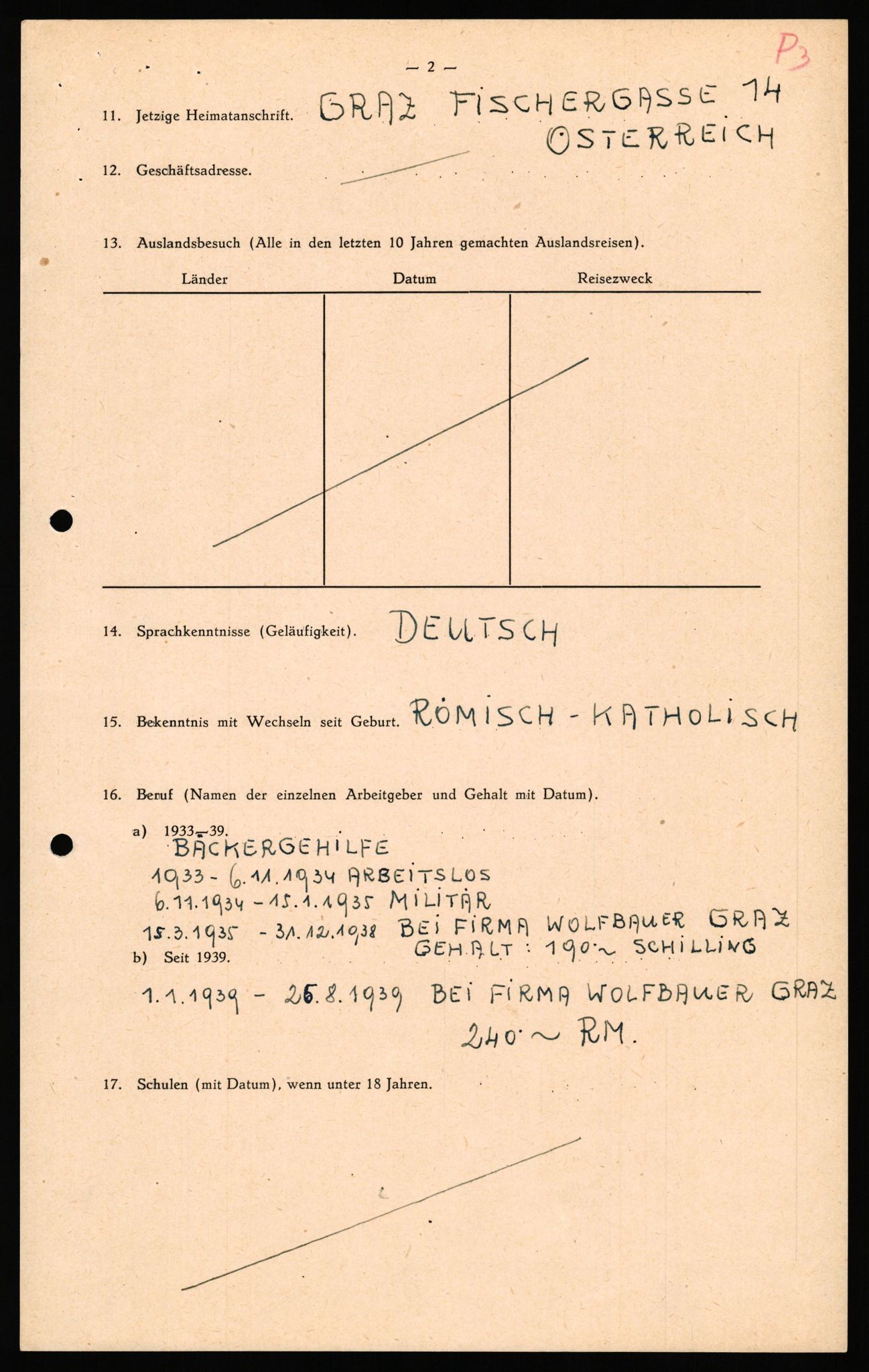 Forsvaret, Forsvarets overkommando II, AV/RA-RAFA-3915/D/Db/L0040: CI Questionaires. Tyske okkupasjonsstyrker i Norge. Østerrikere., 1945-1946, s. 4