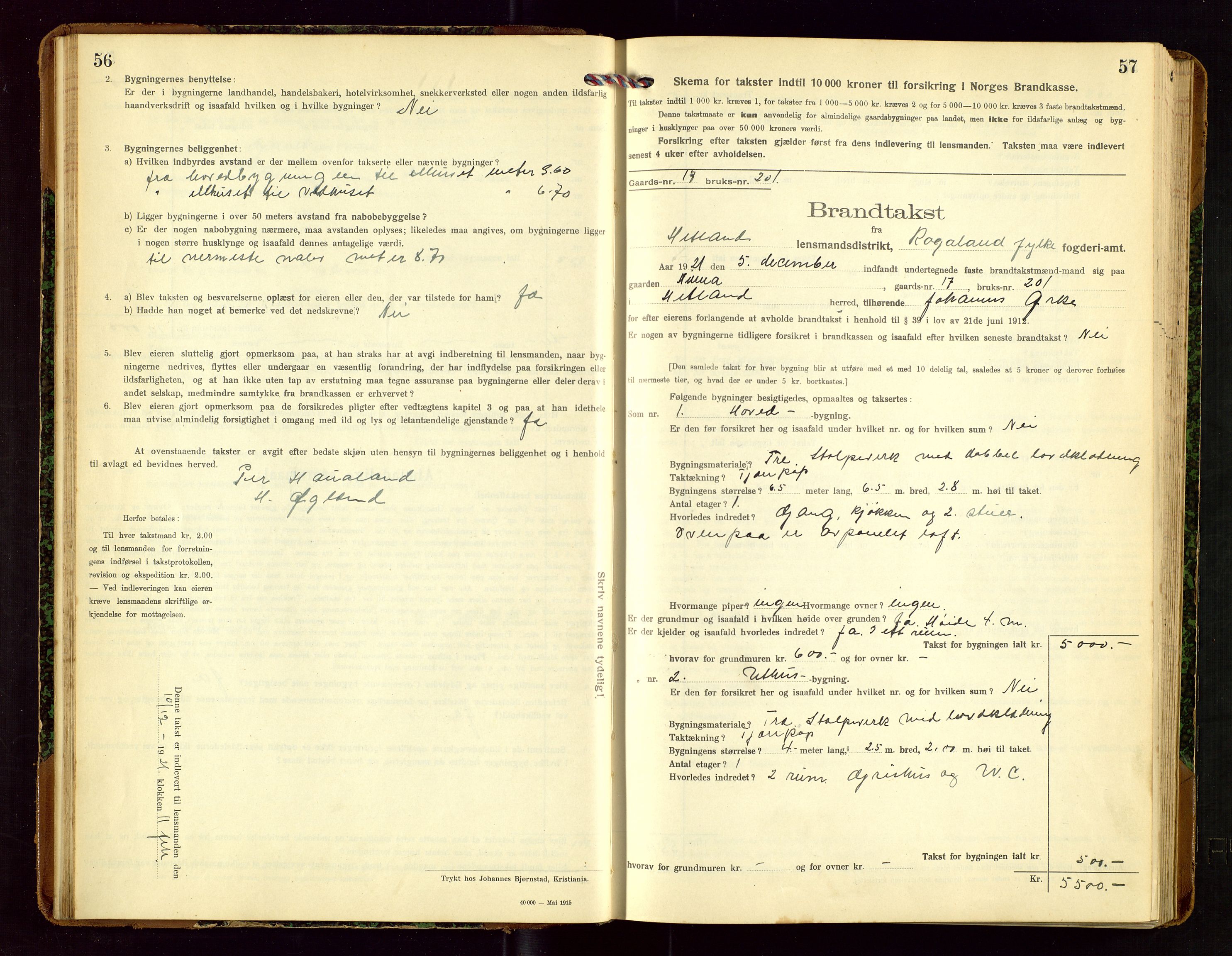 Hetland lensmannskontor, AV/SAST-A-100101/Gob/L0002: "Brandtakstprotokol", 1918-1932, s. 56-57