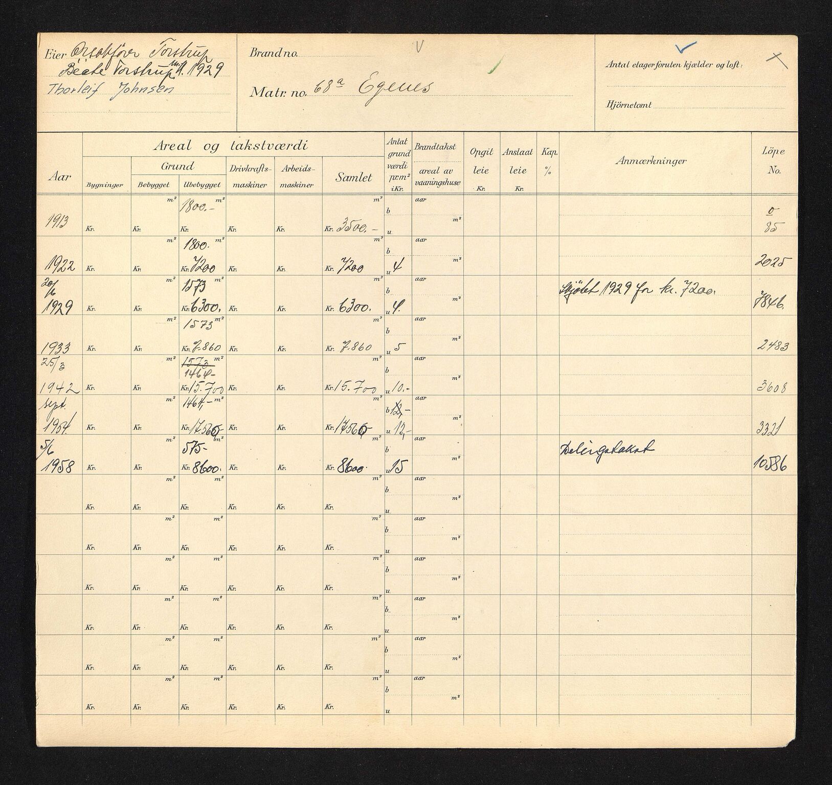 Stavanger kommune. Skattetakstvesenet, BYST/A-0440/F/Fa/Faa/L0011/0002: Skattetakstkort / Eiganes 68 - Eiganesveien 10