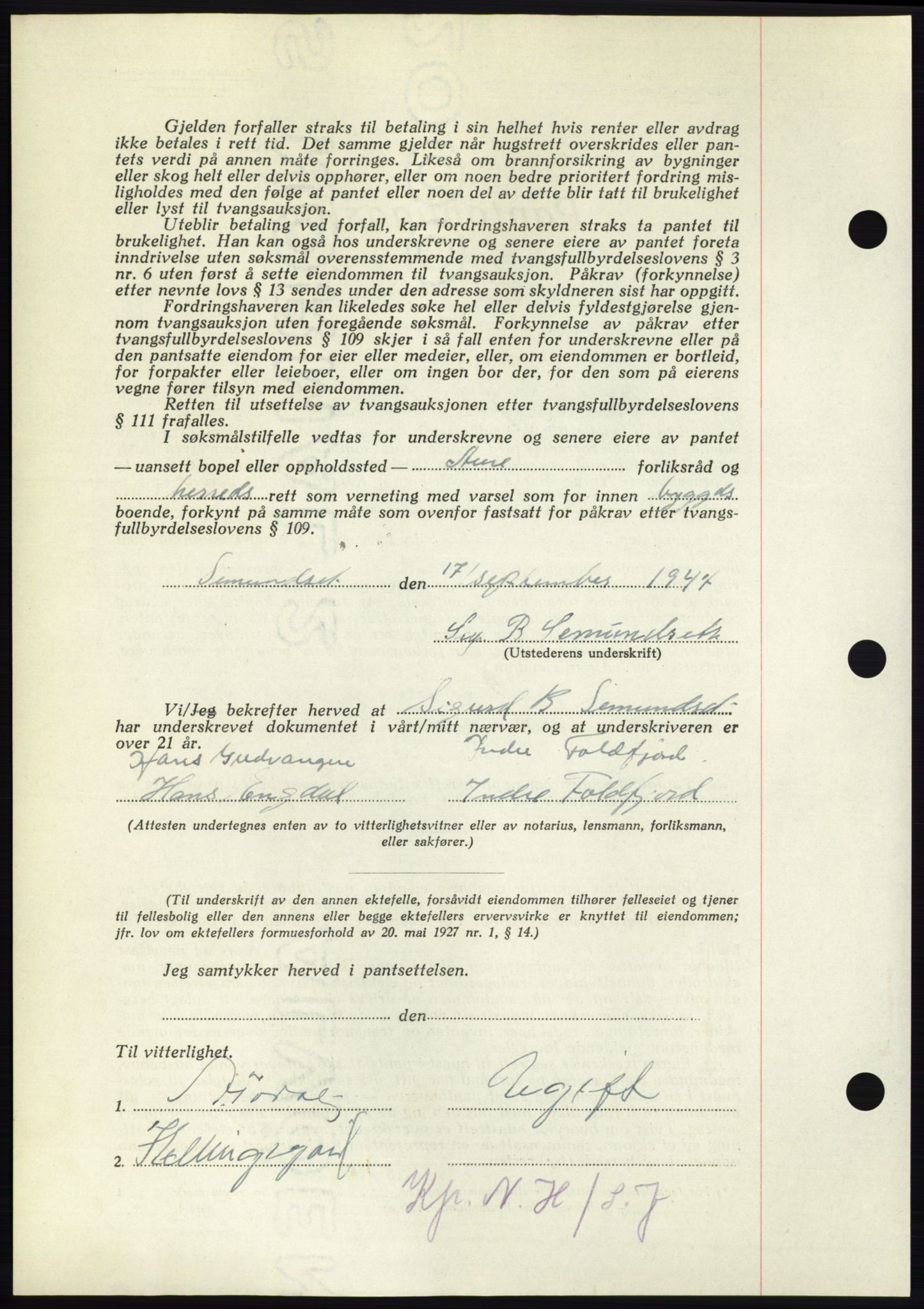 Nordmøre sorenskriveri, AV/SAT-A-4132/1/2/2Ca: Pantebok nr. B97, 1947-1948, Dagboknr: 2857/1947