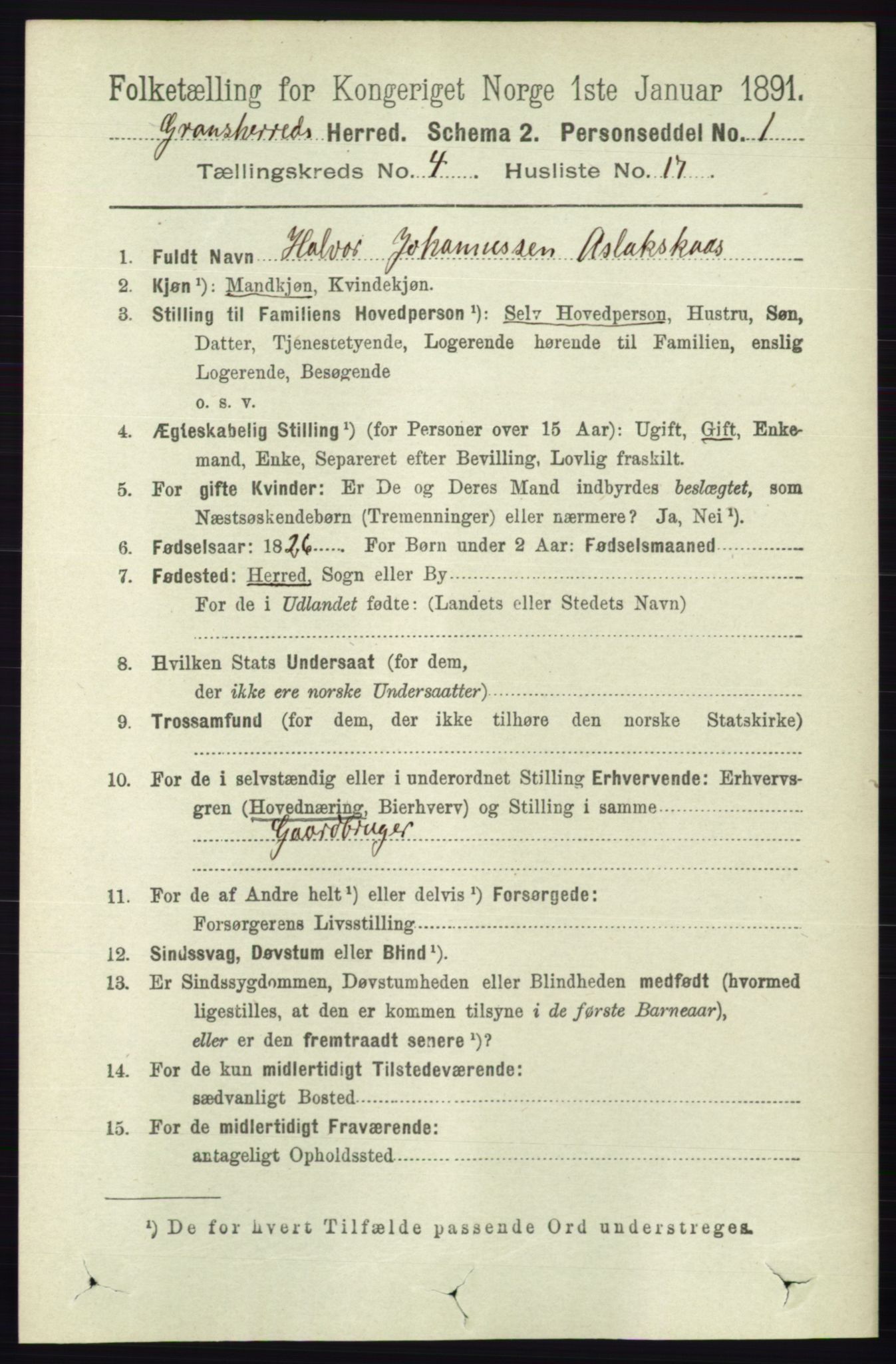 RA, Folketelling 1891 for 0824 Gransherad herred, 1891, s. 793