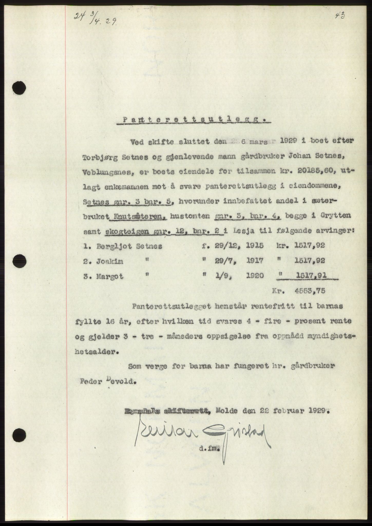 Romsdal sorenskriveri, AV/SAT-A-4149/1/2/2C/L0056: Pantebok nr. 50, 1929-1929, Tingl.dato: 03.04.1929