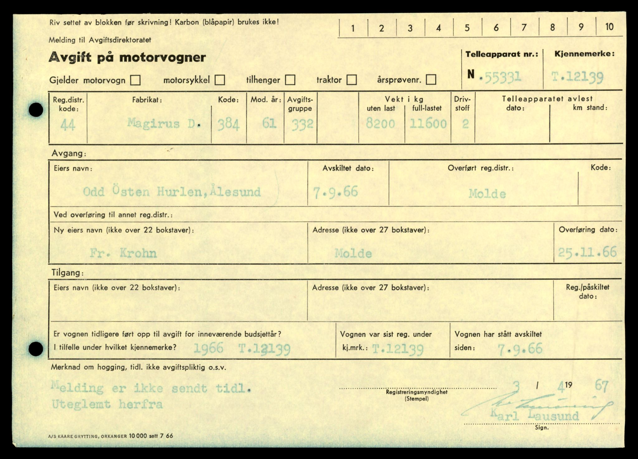 Møre og Romsdal vegkontor - Ålesund trafikkstasjon, AV/SAT-A-4099/F/Fe/L0032: Registreringskort for kjøretøy T 11997 - T 12149, 1927-1998, s. 3645
