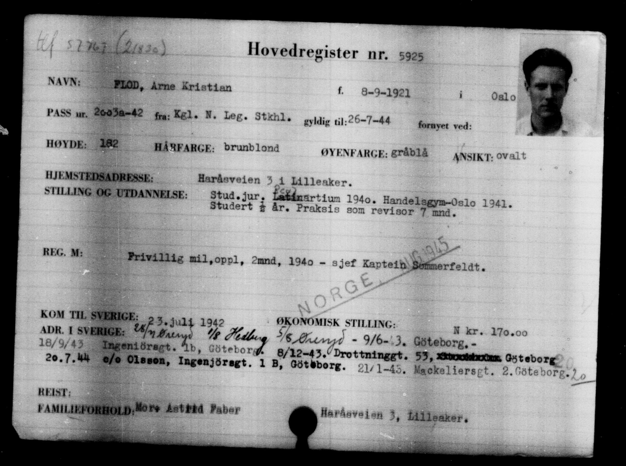 Utenriksstasjonene, Legasjonen i Stockholm, Flyktningkontoret, AV/RA-S-6753/V/Va/L0004: Kjesäterkartoteket, flyktninger med registreringsnr. 3496-6610, 1940-1945, s. 2834