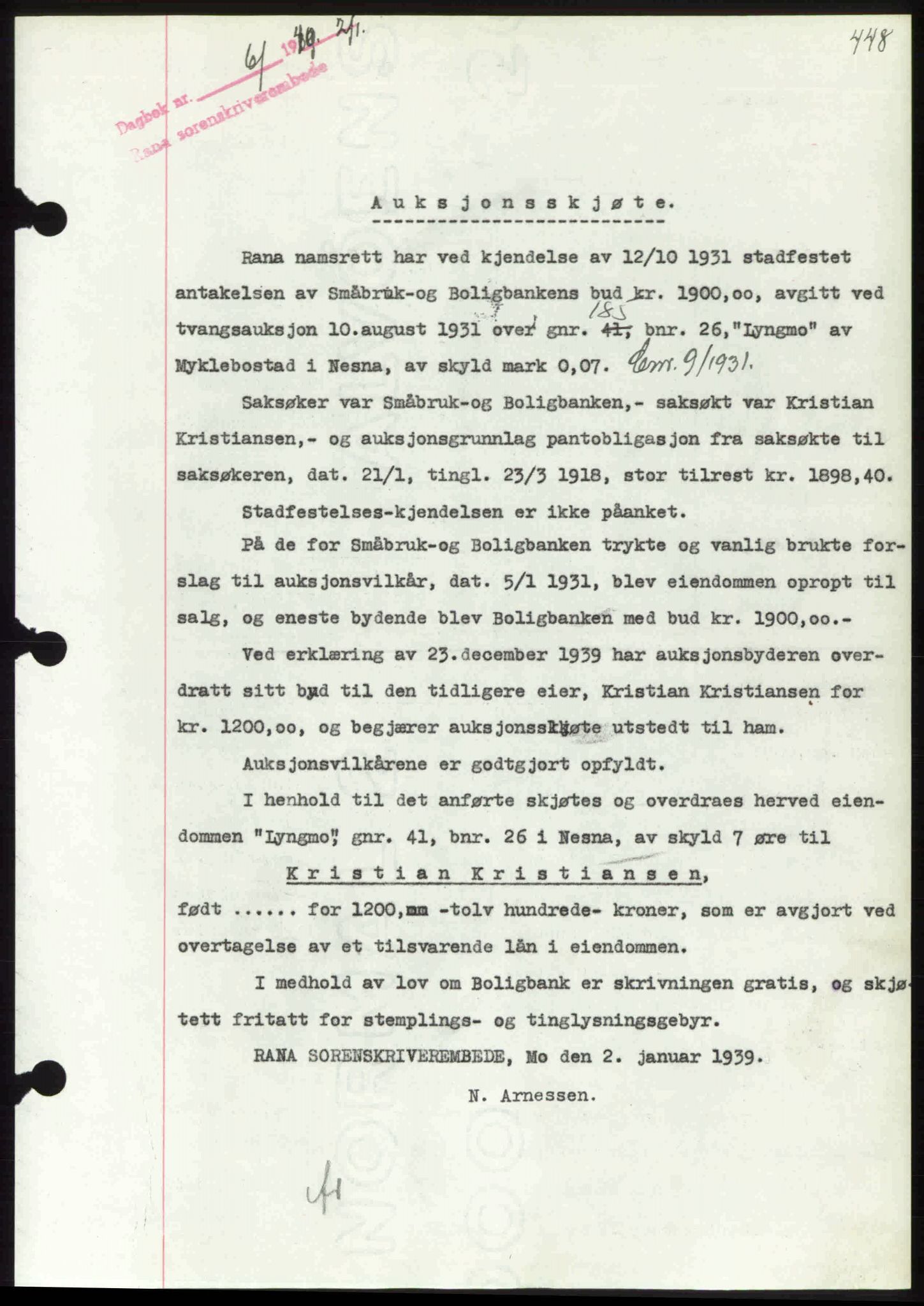 Rana sorenskriveri , SAT/A-1108/1/2/2C: Pantebok nr. A 6, 1939-1940, Dagboknr: 6/1940