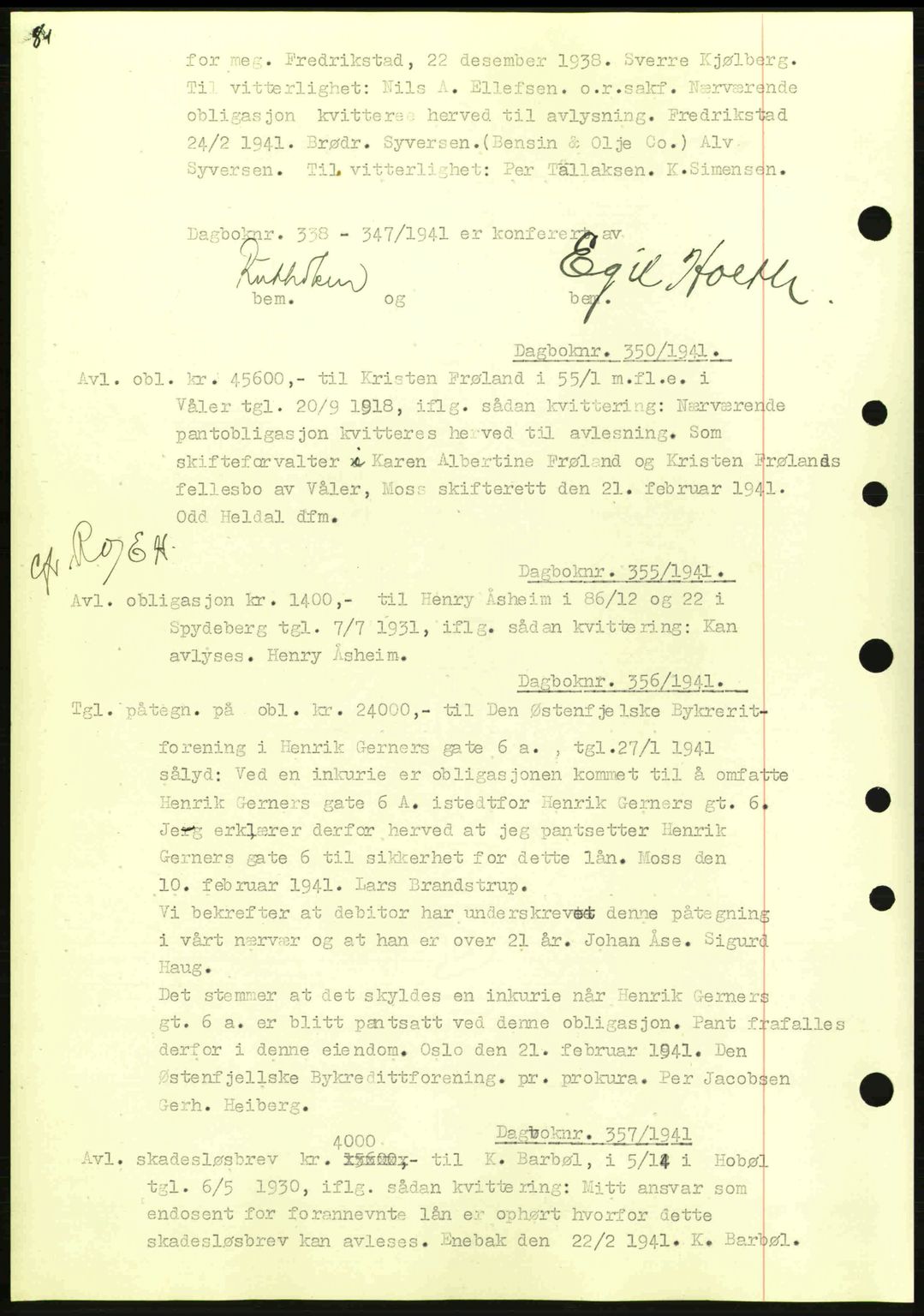 Moss sorenskriveri, SAO/A-10168: Pantebok nr. B10, 1940-1941, Dagboknr: 350/1941